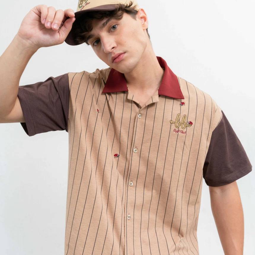 CAMP Men Hawaii Shirt  ( White Stripe/Sky Blue )
