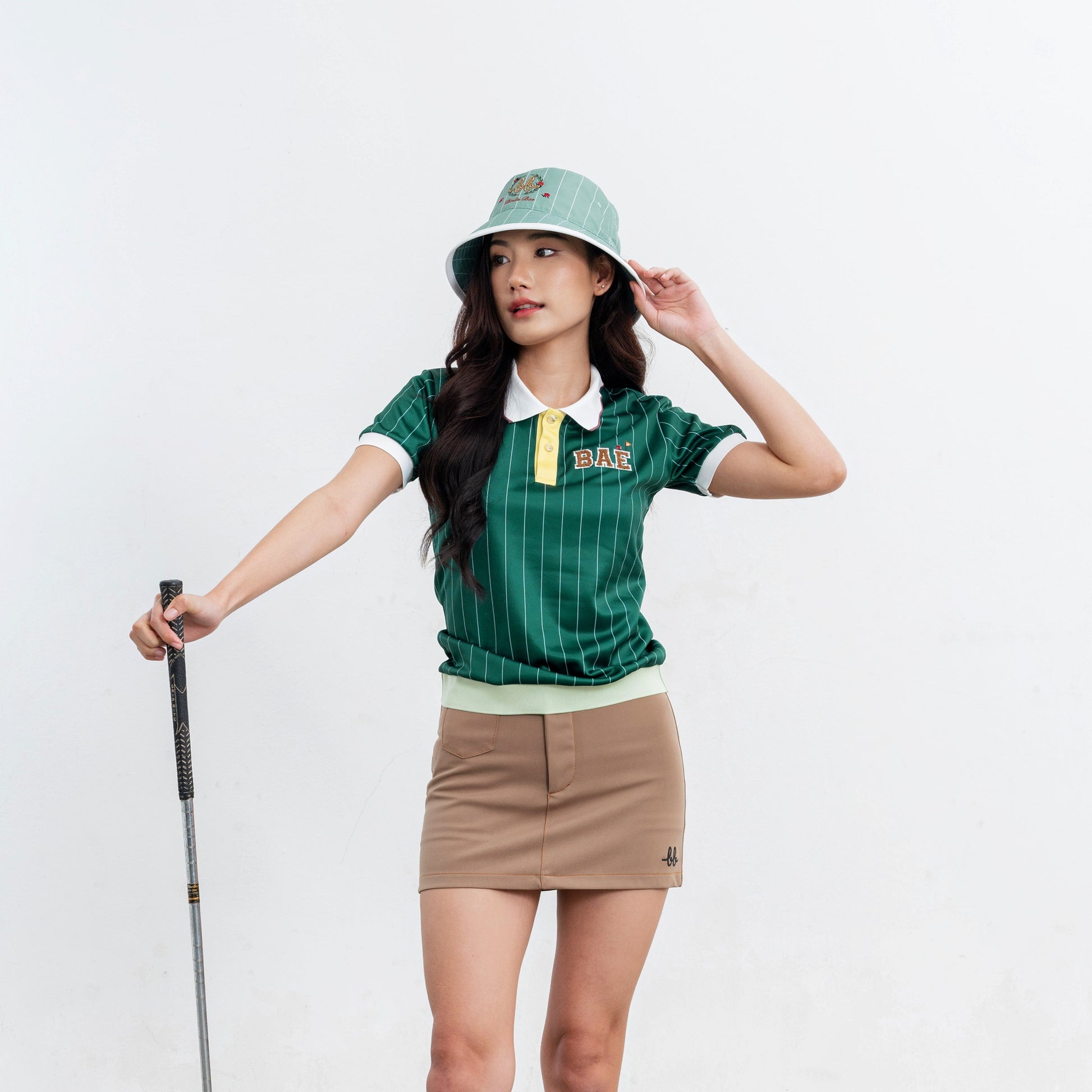 COURT Women Scallop Polo (Green Stripe)