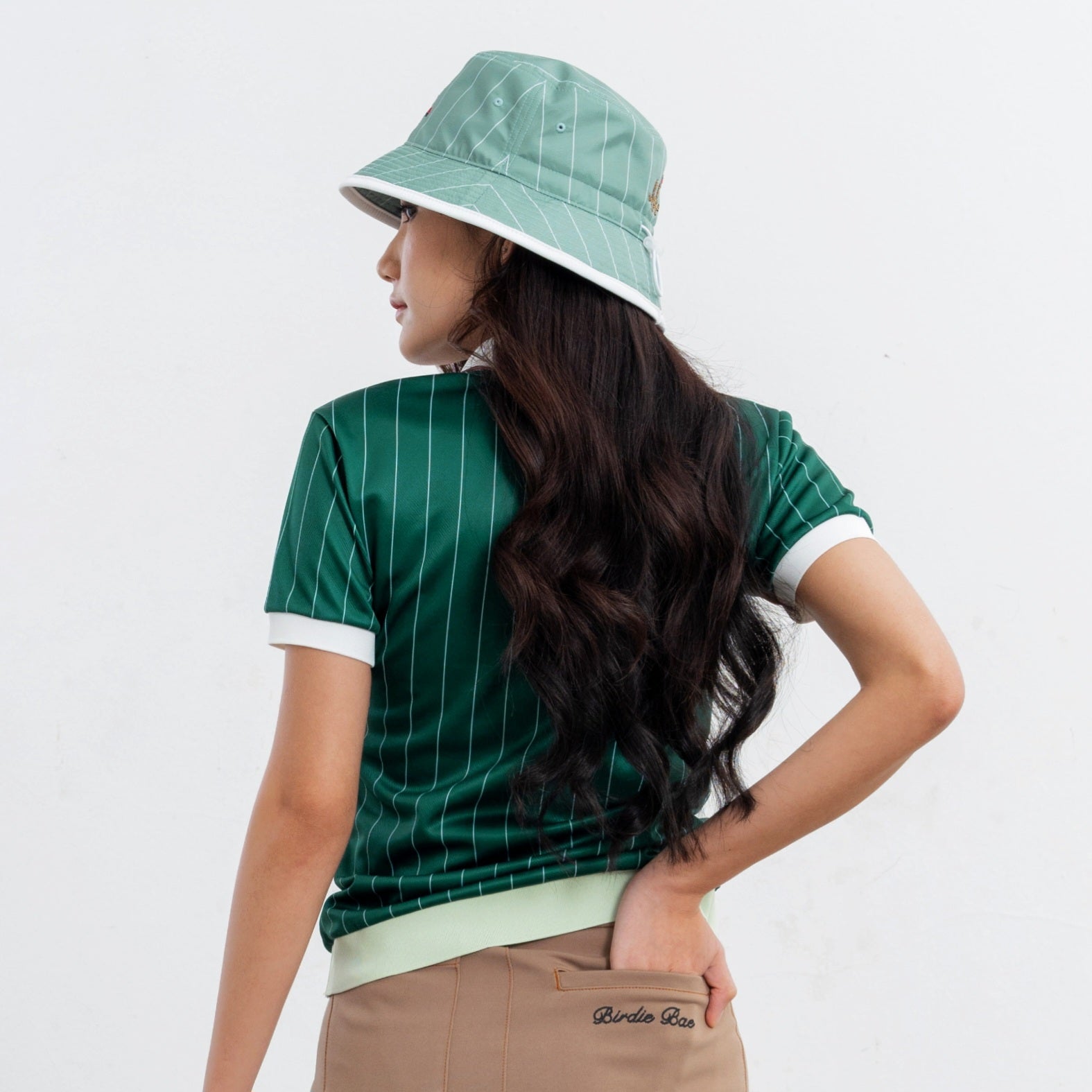 COURT Women Scallop Polo (Green Stripe)