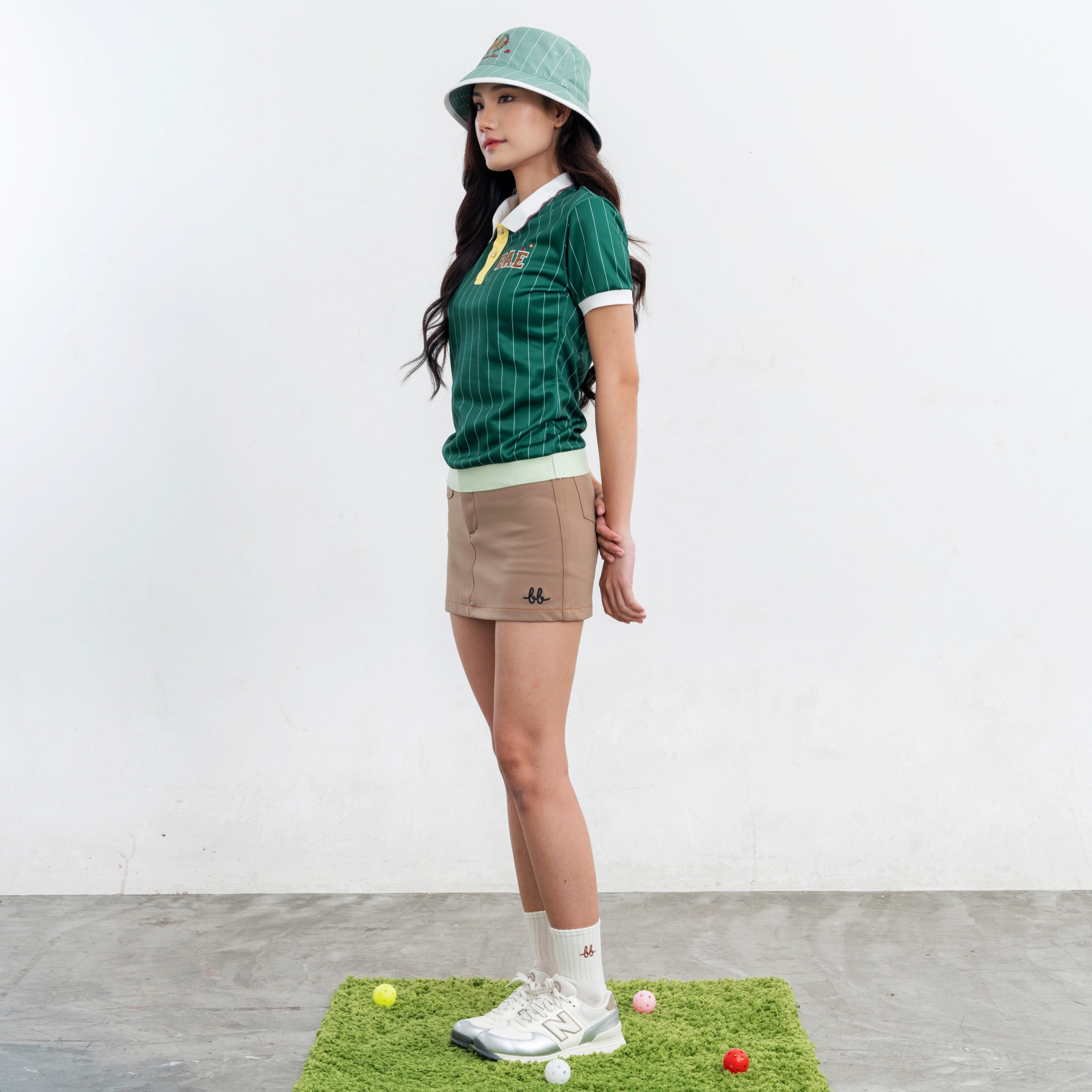 COURT Women Scallop Polo (Green Stripe)