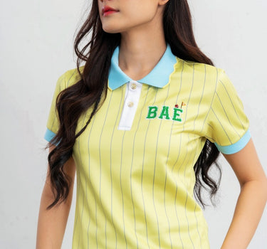 COURT Women Scallop Polo (Yellow Stripe)