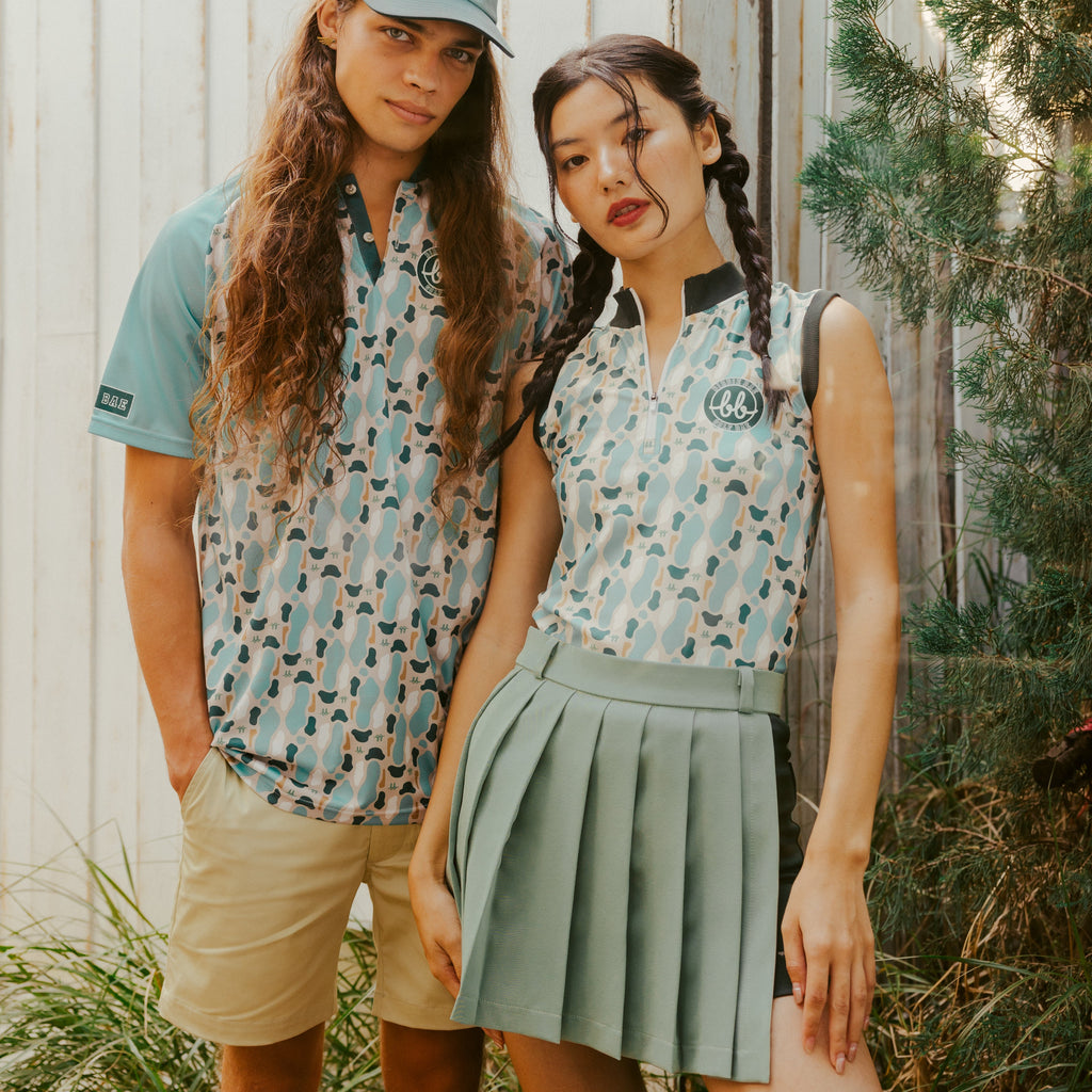 Sleeveless Bunker Zip Top - เสื้อแขนกุด คอสูงมีซิบ ลายบังเกอร์ (Green)