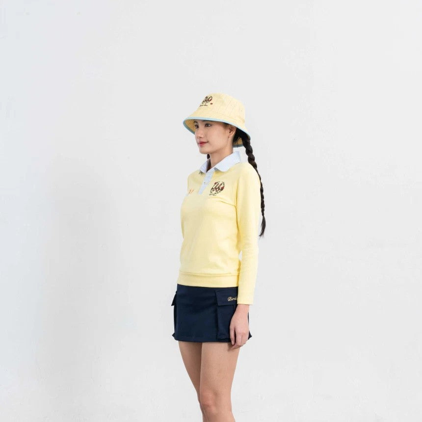 NERDY Women Oxford Cotton Polo ( Butter Yellow/Blue Pin Stripe )