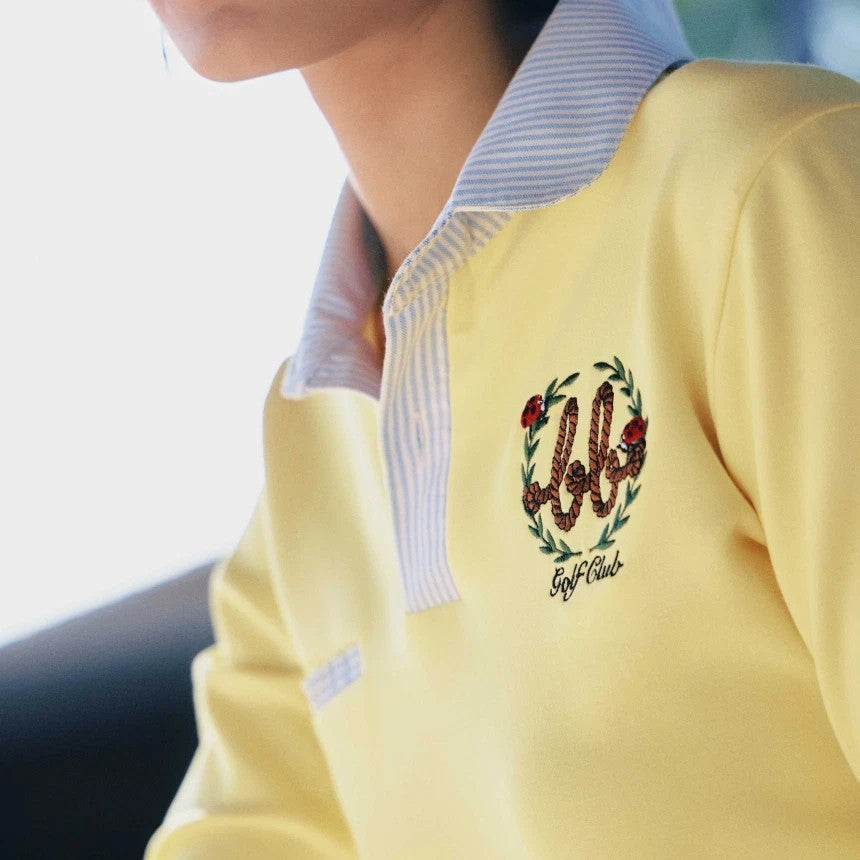 NERDY Women Oxford Cotton Polo ( Butter Yellow/Blue Pin Stripe )