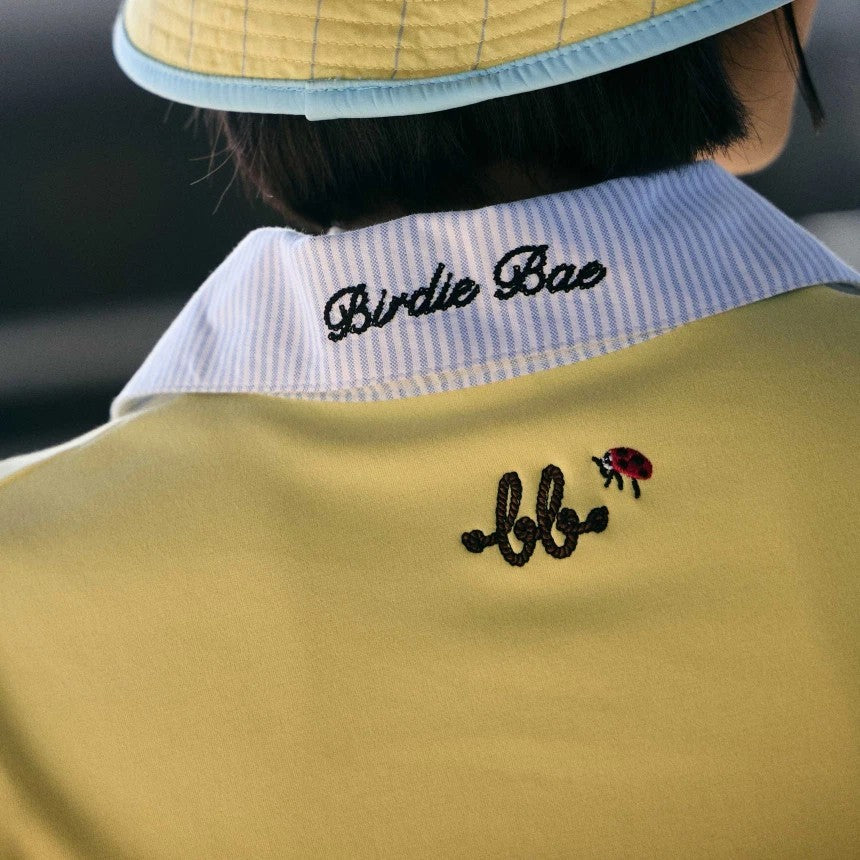 NERDY Women Oxford Cotton Polo ( Butter Yellow/Blue Pin Stripe )