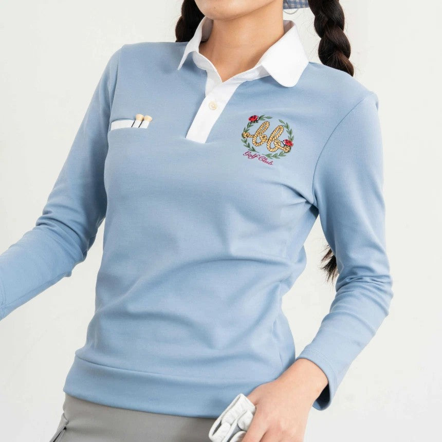 NERDY Women Oxford Cotton Polo ( Wedgewood Blue/White )