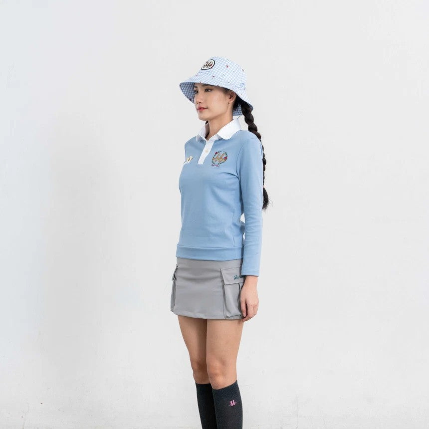 NERDY Women Oxford Cotton Polo ( Wedgewood Blue/White )