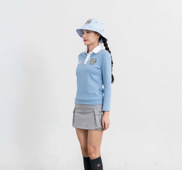 NERDY Women Oxford Cotton Polo ( Wedgewood Blue/White )