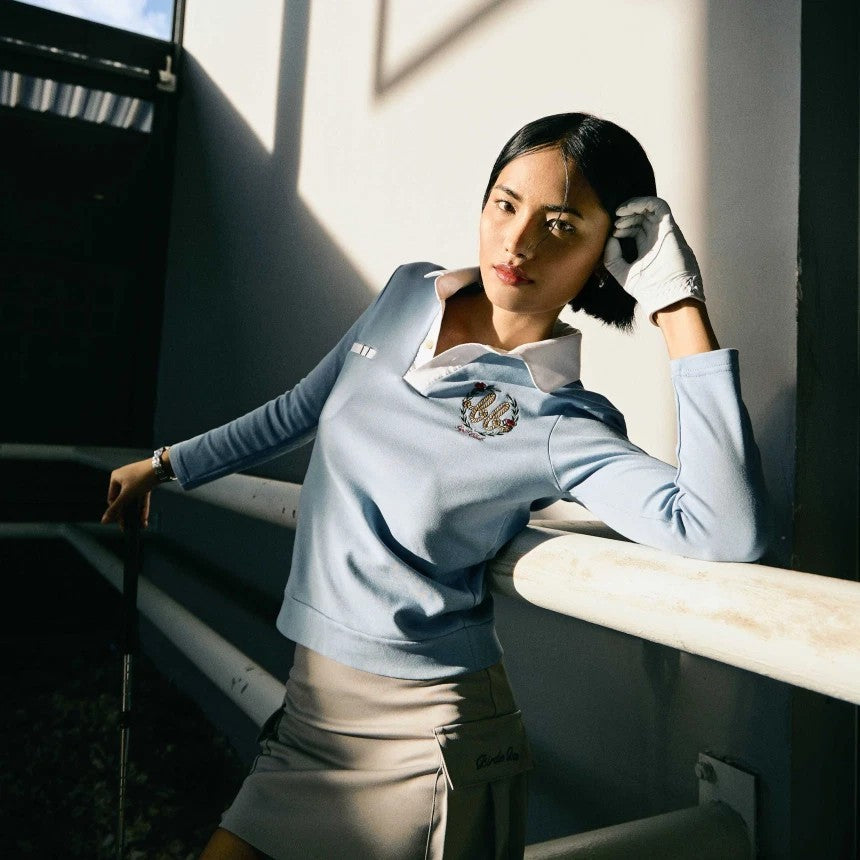 NERDY Women Oxford Cotton Polo ( Wedgewood Blue/White )