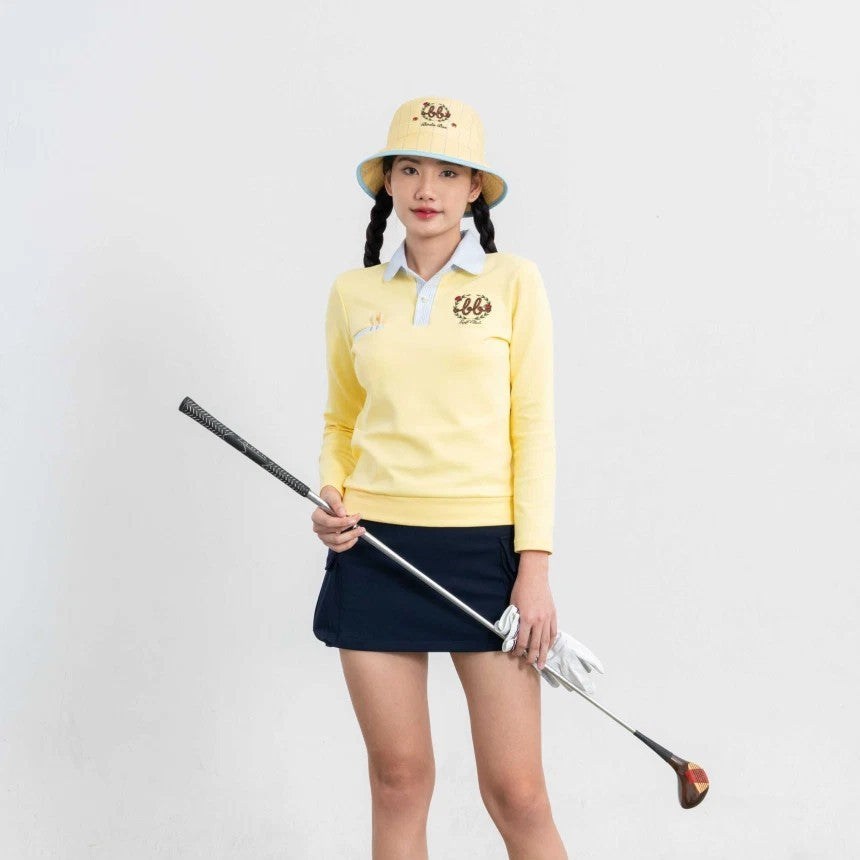 NERDY Women Oxford Cotton Polo ( Butter Yellow/Blue Pin Stripe )