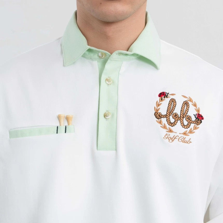 NERDY Men Oxford Cotton Polo ( White/Bamboo )