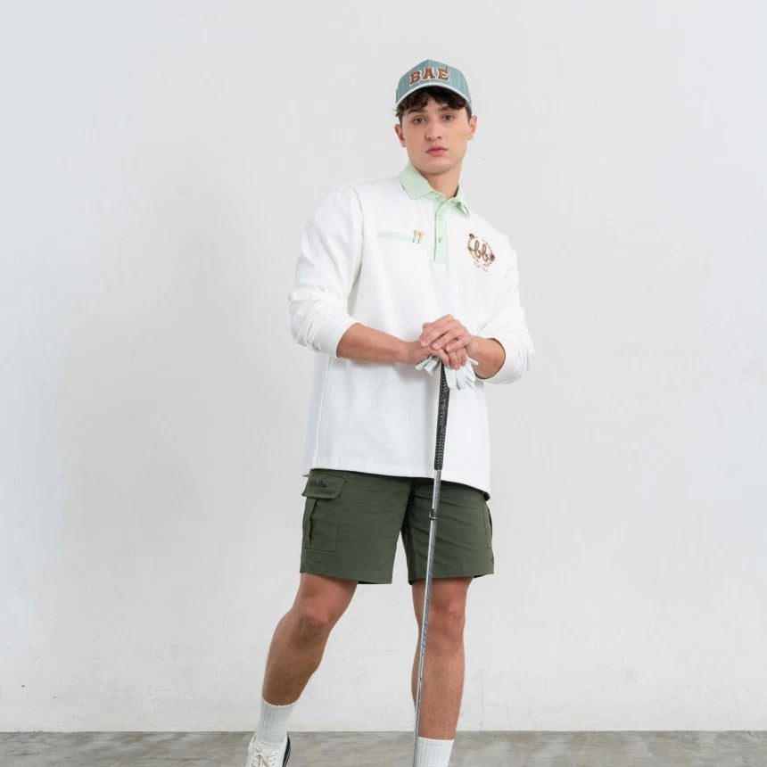 NERDY Men Oxford Cotton Polo ( White/Bamboo )