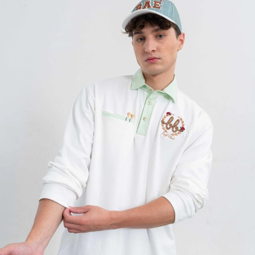 NERDY Men Oxford Cotton Polo ( White/Bamboo )
