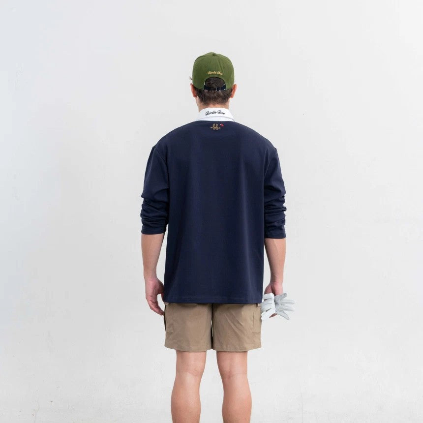 NERDY Men Oxford Cotton OVERSIZE Polo ( Navy/White )