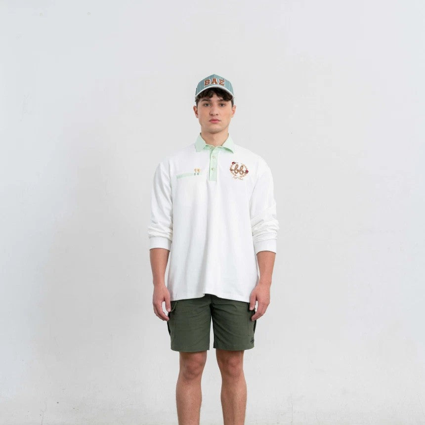 NERDY Men Oxford Cotton OVERSIZE Polo ( White/Bamboo )