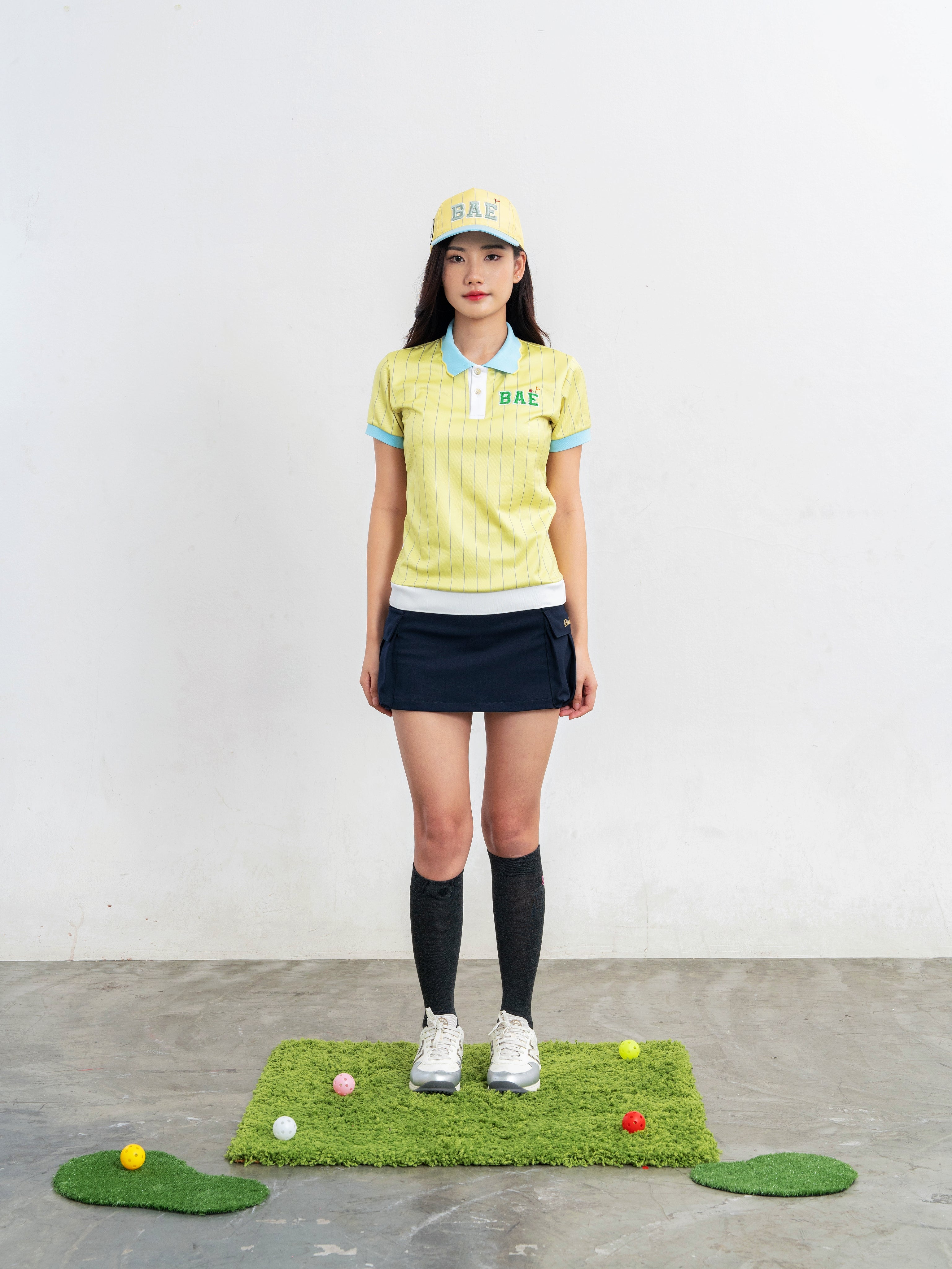 COURT Women Scallop Polo (Yellow Stripe)