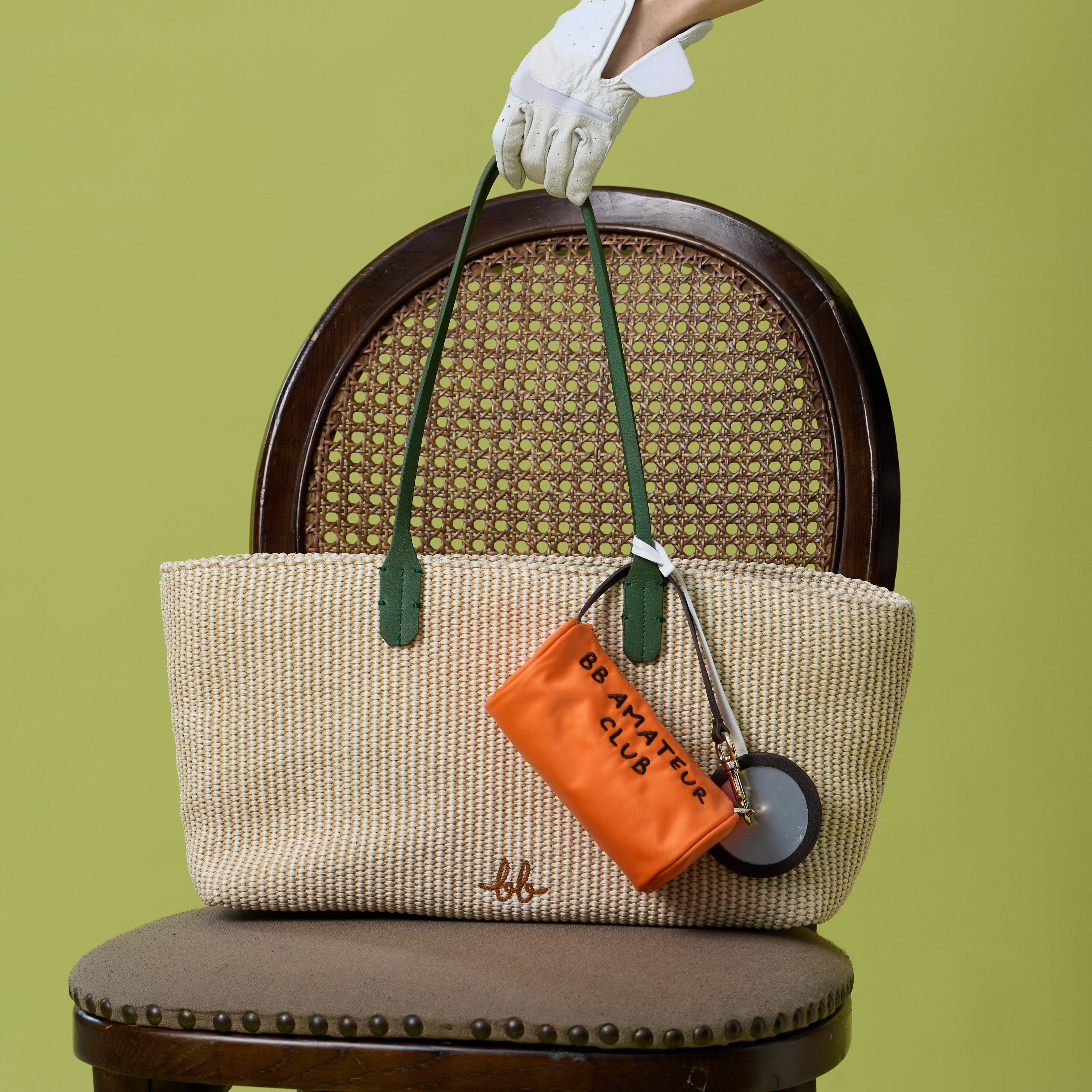 SUNNY Raffia Tote with Mini Trunk กระเป๋าโท้ทสะพาย พร้อมกระเป๋าลูก สี Matcha Green/Orange
