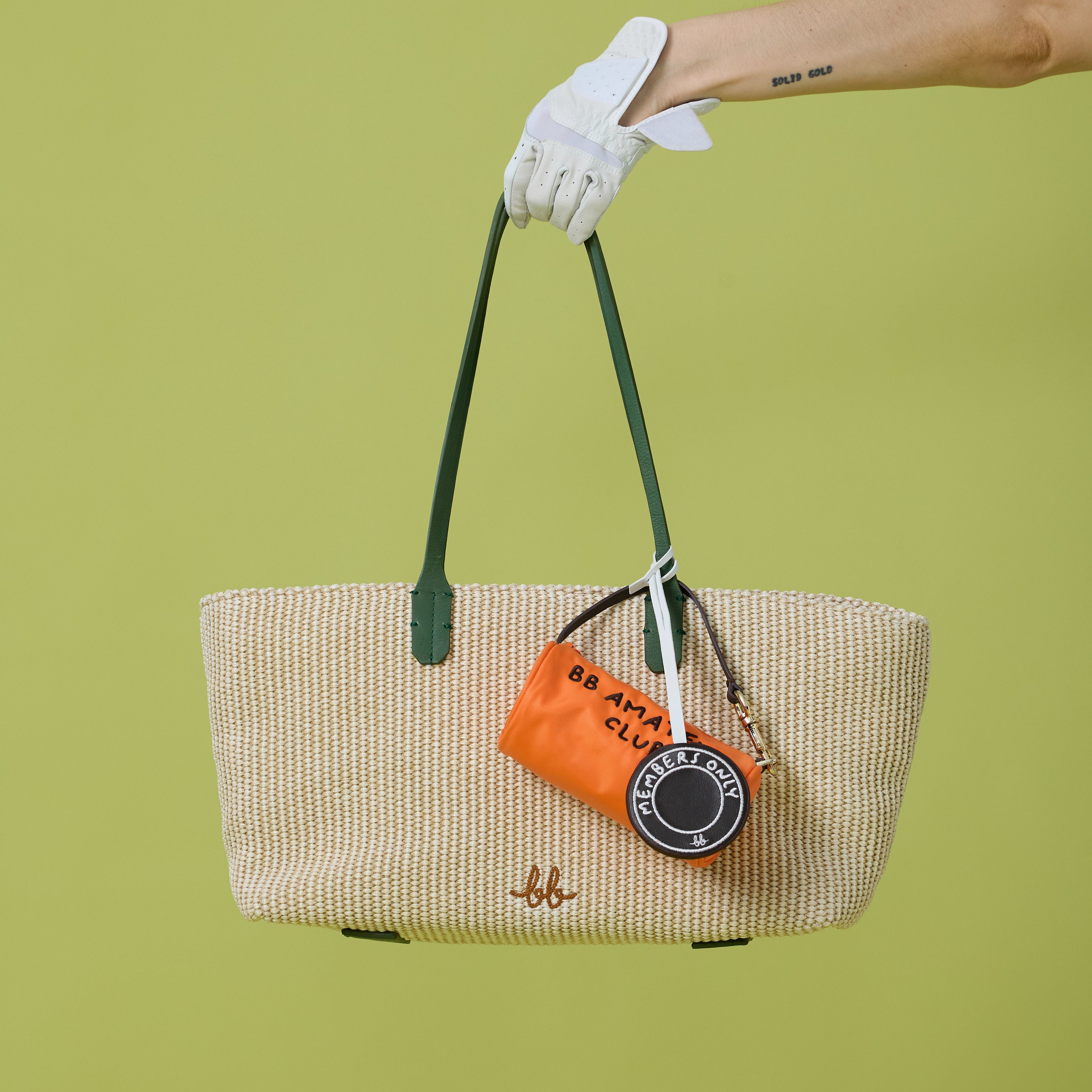 SUNNY Raffia Tote with Mini Trunk กระเป๋าโท้ทสะพาย พร้อมกระเป๋าลูก สี Matcha Green/Orange