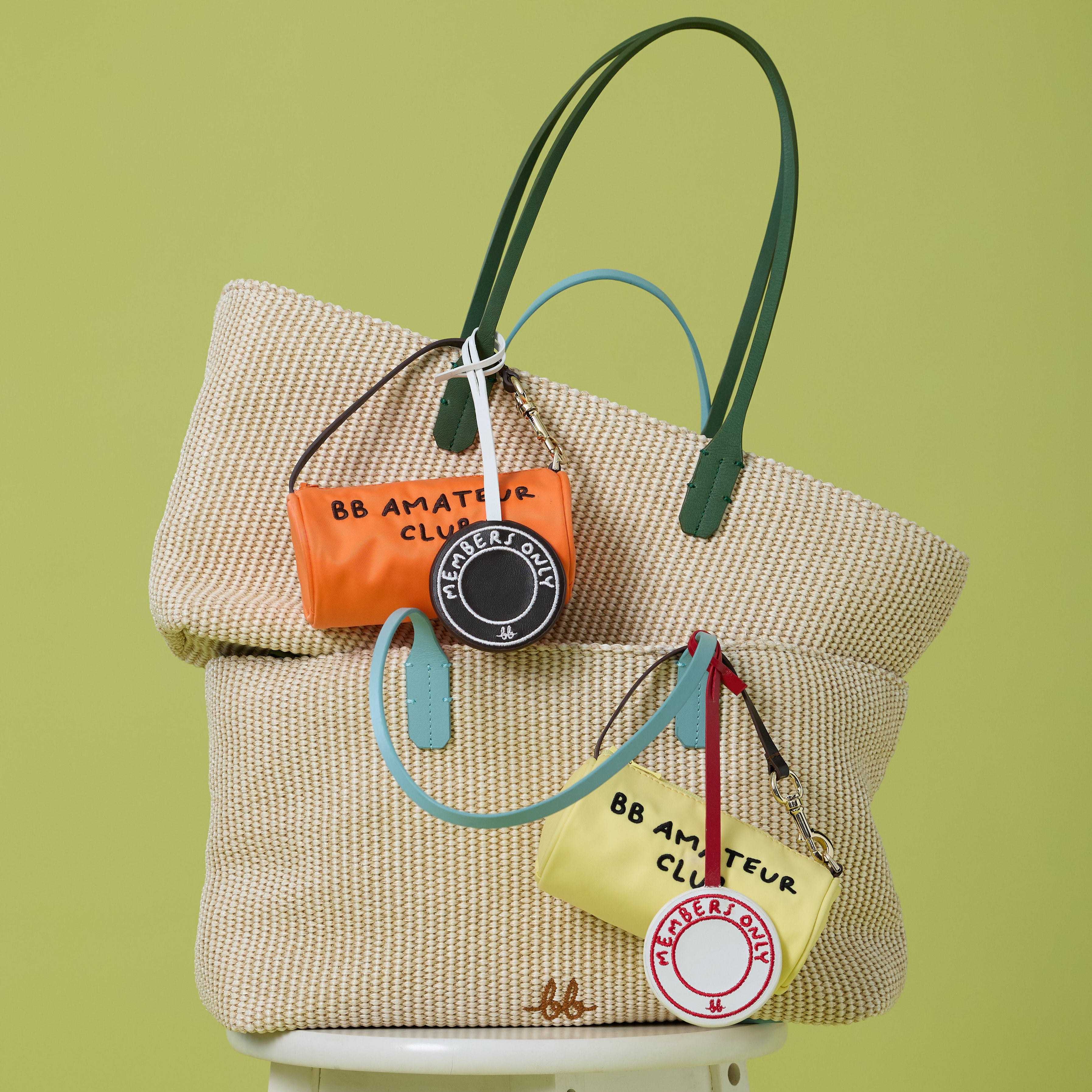 SUNNY Raffia Tote with Mini Trunk กระเป๋าโท้ทสะพาย พร้อมกระเป๋าลูก สี Dusty Blue/Butter Yellow