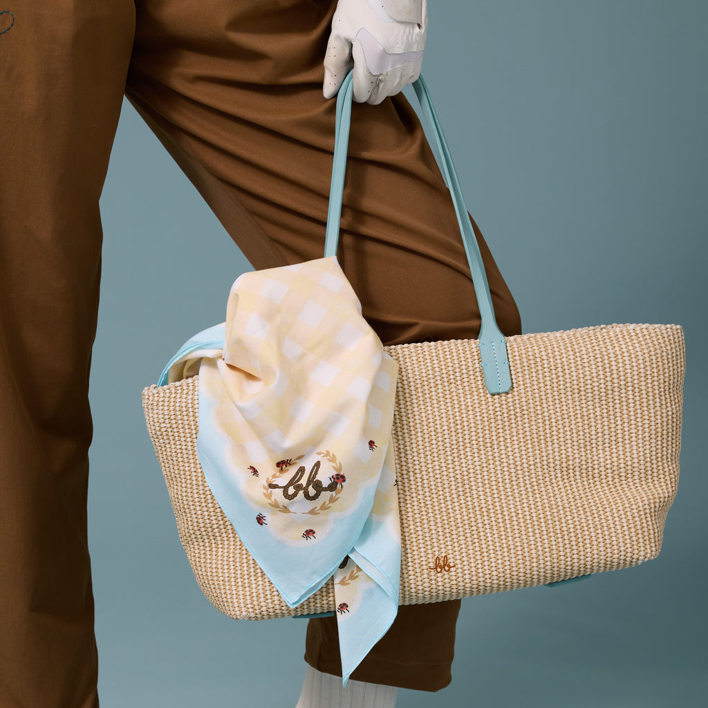 SUNNY Raffia Tote with Mini Trunk กระเป๋าโท้ทสะพาย พร้อมกระเป๋าลูก สี Dusty Blue/Butter Yellow