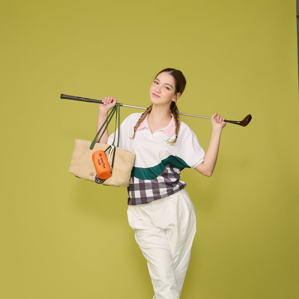 SUNNY Raffia Tote with Mini Trunk กระเป๋าโท้ทสะพาย พร้อมกระเป๋าลูก สี Matcha Green/Orange