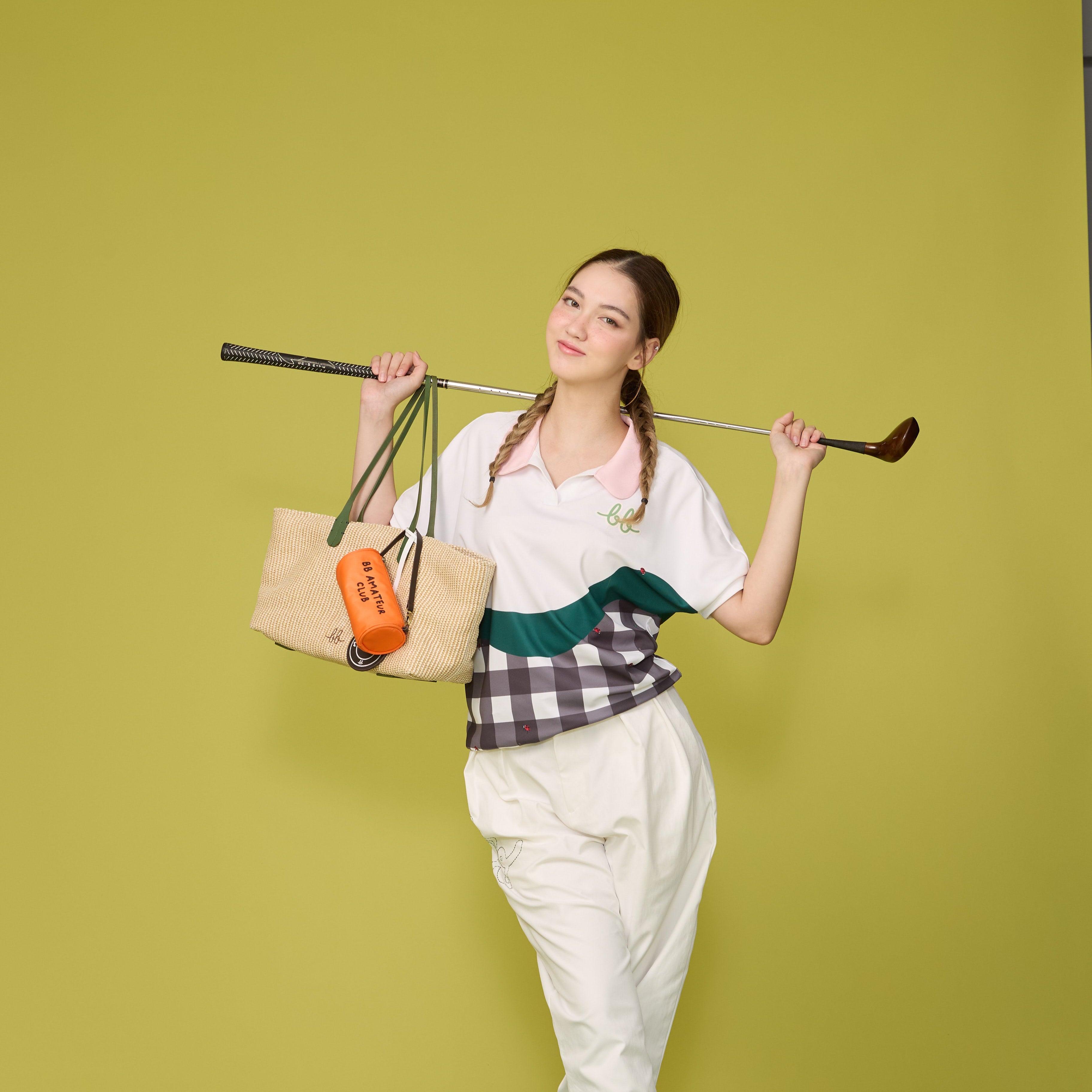 SUNNY Raffia Tote with Mini Trunk กระเป๋าโท้ทสะพาย พร้อมกระเป๋าลูก สี Matcha Green/Orange