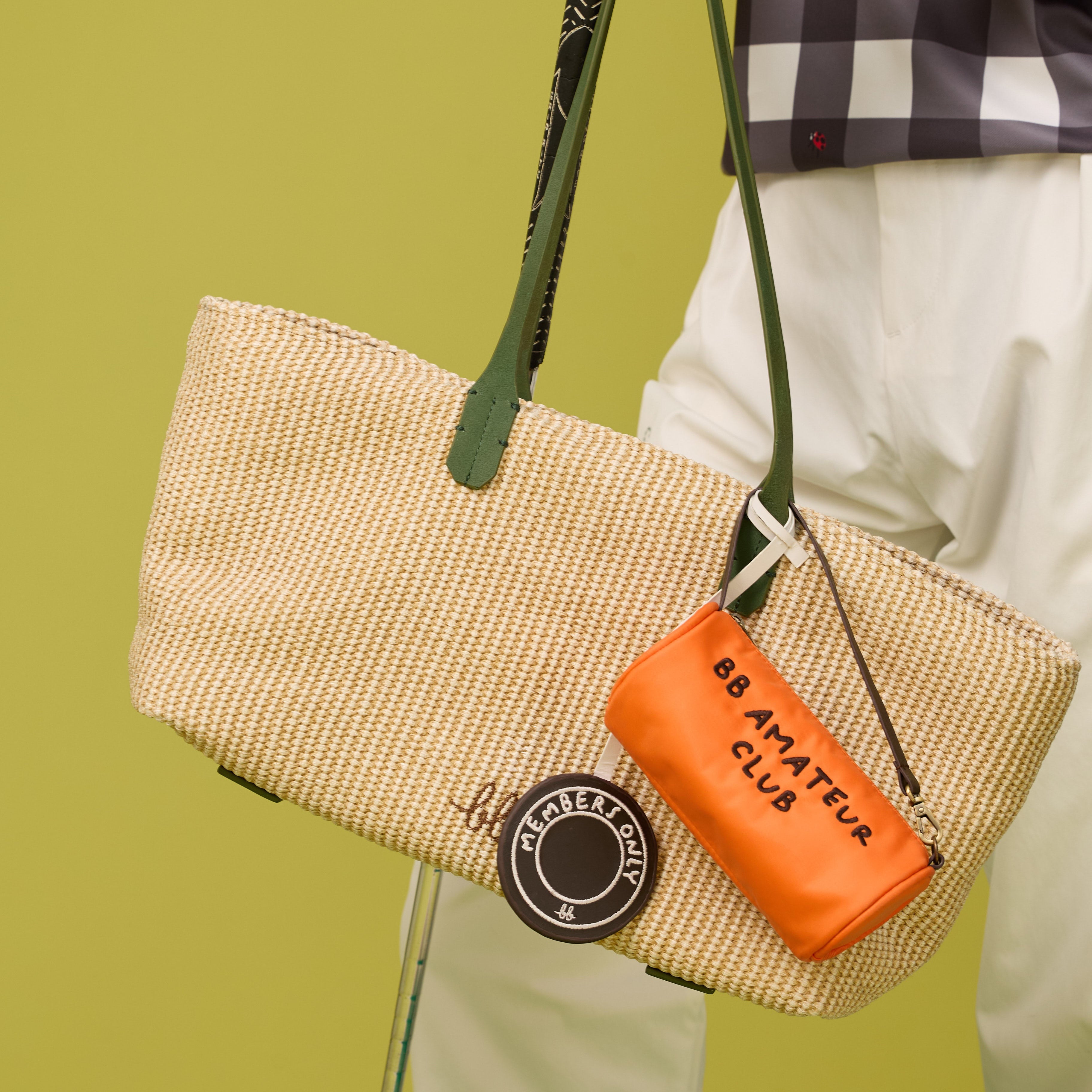 SUNNY Raffia Tote with Mini Trunk กระเป๋าโท้ทสะพาย พร้อมกระเป๋าลูก สี Matcha Green/Orange