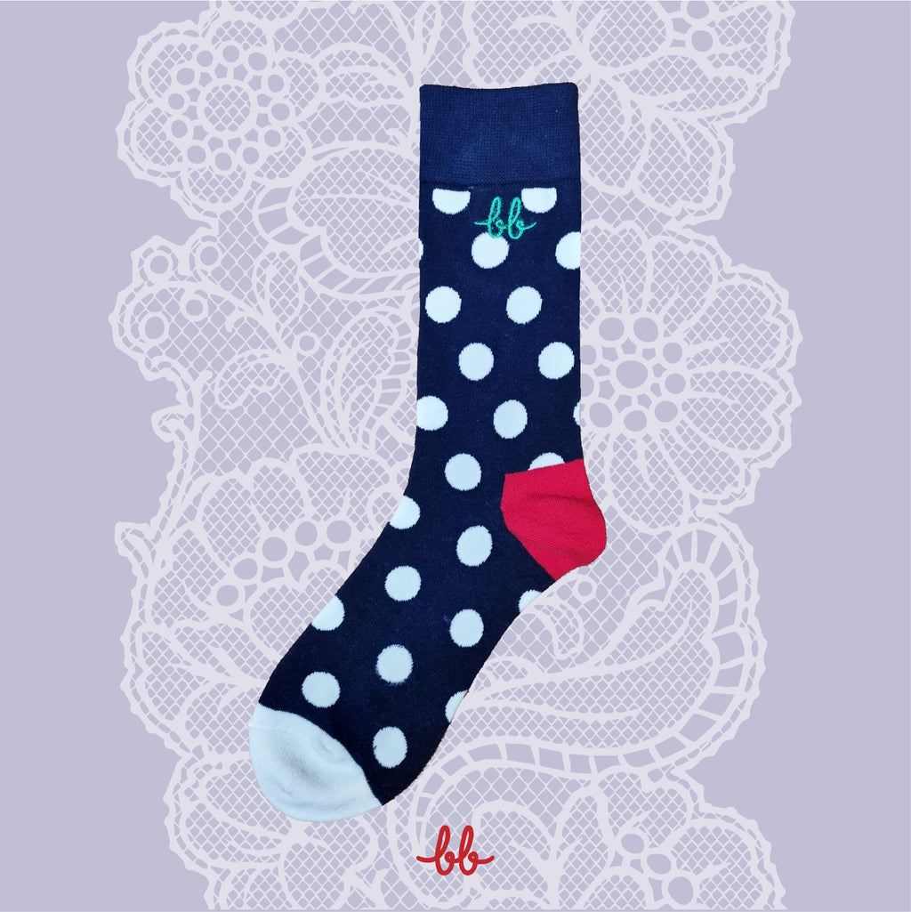 Women Crew Socks in DOTS Navy Blue (1 pair) / ถุงเท้า ระดับครึ่งขา ลายดอทส์ สีเนวี่ (1คู่)