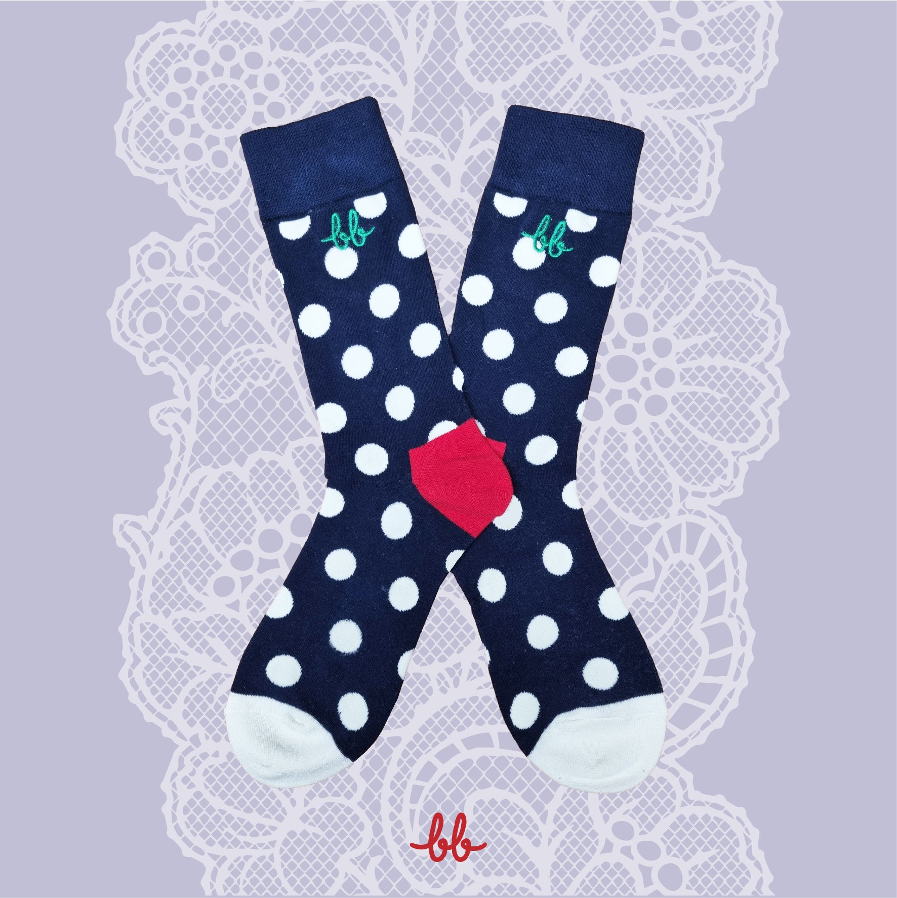Women Crew Socks in DOTS Navy Blue (1 pair) / ถุงเท้า ระดับครึ่งขา ลายดอทส์ สีเนวี่ (1คู่)