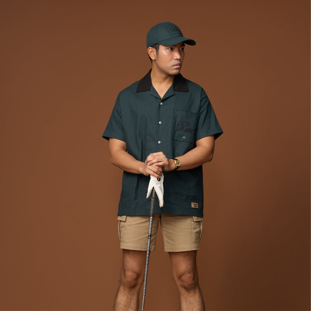 Men Linen Hawaii Shirt - Forest Green