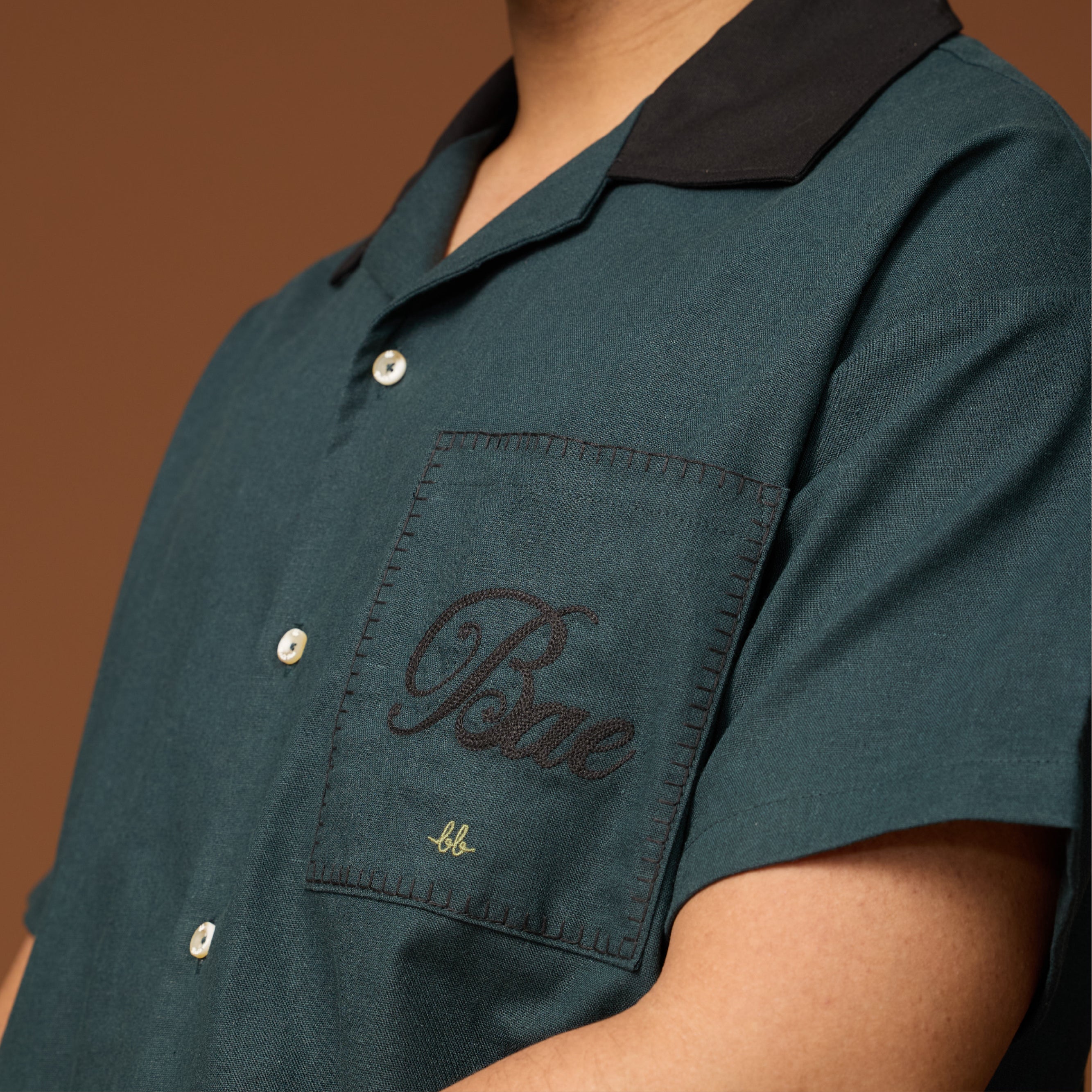 Men Linen Hawaii Shirt - Forest Green