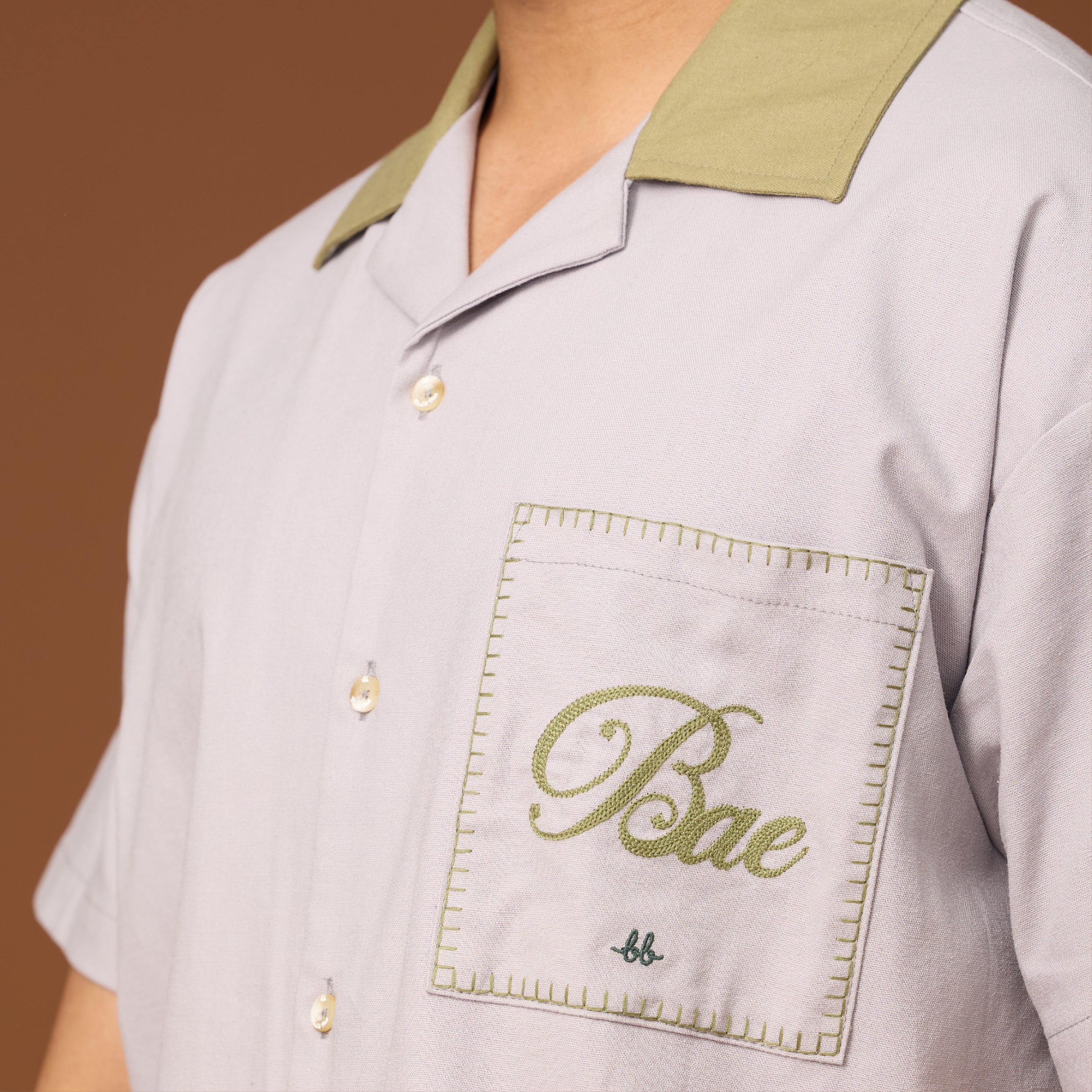 Men Linen Hawaii Shirt - Steel Grey