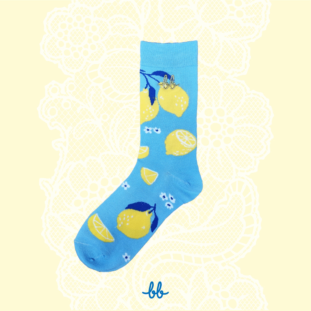 Women Crew Socks in LEMON Blue (1 pair) / ถุงเท้า ระดับครึ่งขา ลายเลมอน สีฟ้า (1คู่)