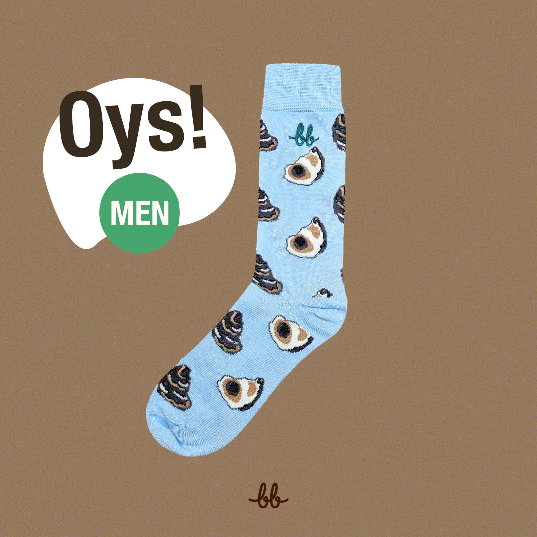 Men Crew Socks in OYS Blue (Unisex) ถุงเท้า ระดับครึ่งขา ลายออยสเตอร์ สีฟ้า (1 คู่)