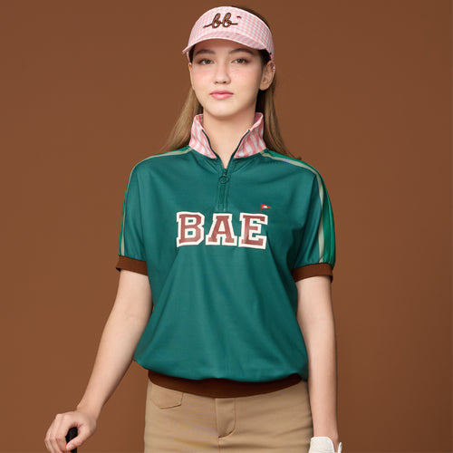 ***เสื้อมีตำหนิจุดเล็กๆค่ะ*** Women Polo with Zip - Forest Green