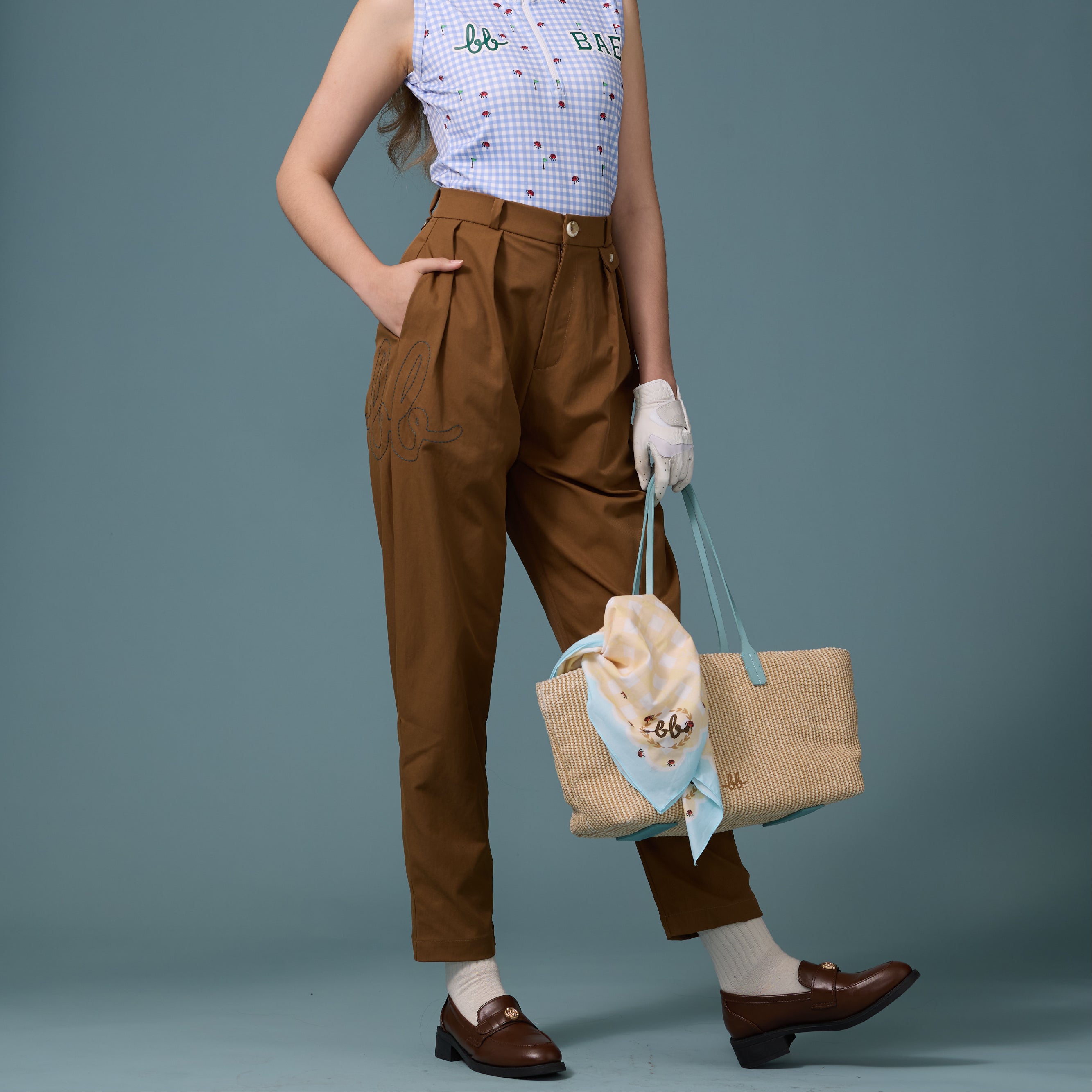 SUNNY Raffia Tote with Mini Trunk กระเป๋าโท้ทสะพาย พร้อมกระเป๋าลูก สี Dusty Blue/Butter Yellow