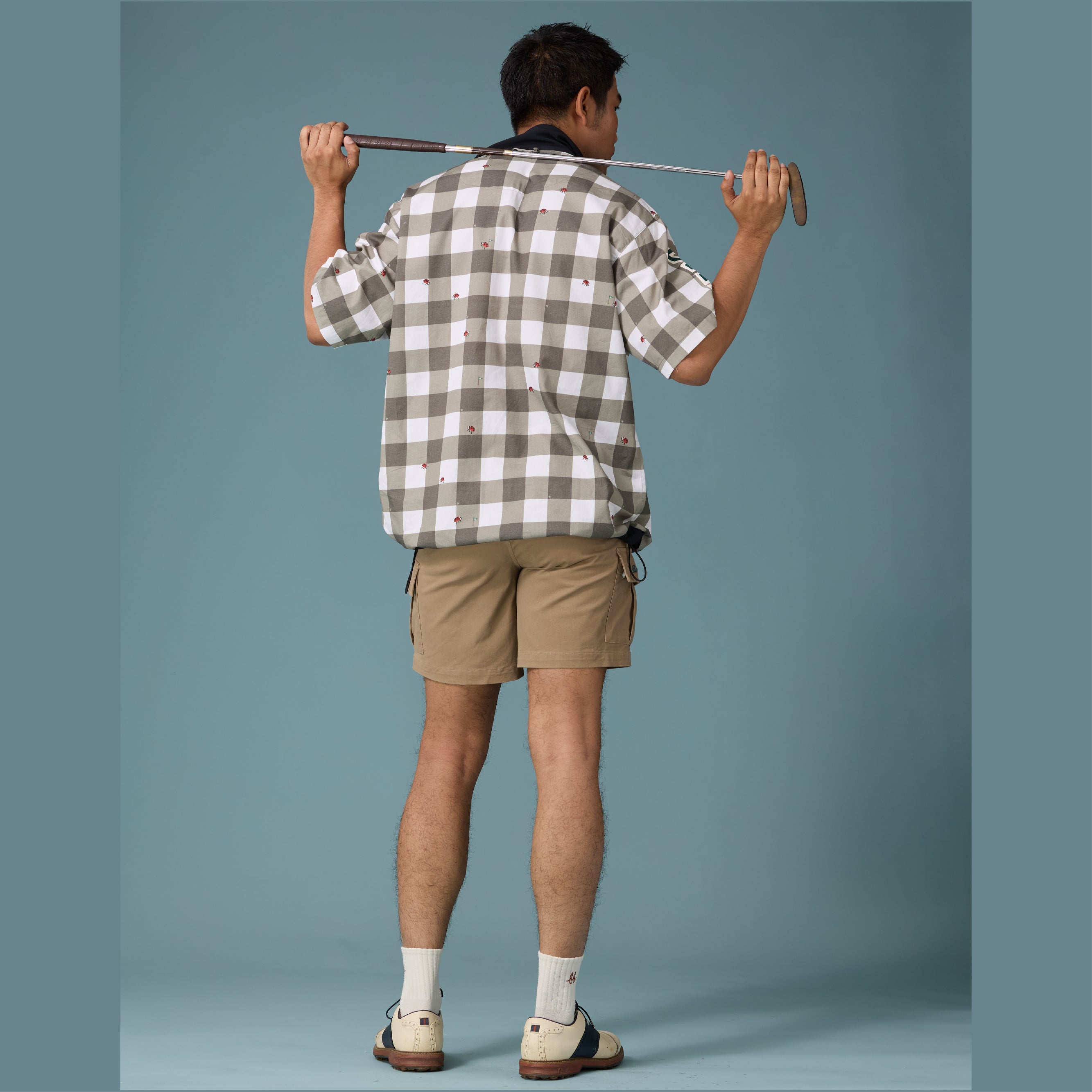 Men Pullover Polo Shirt - Black Gingham