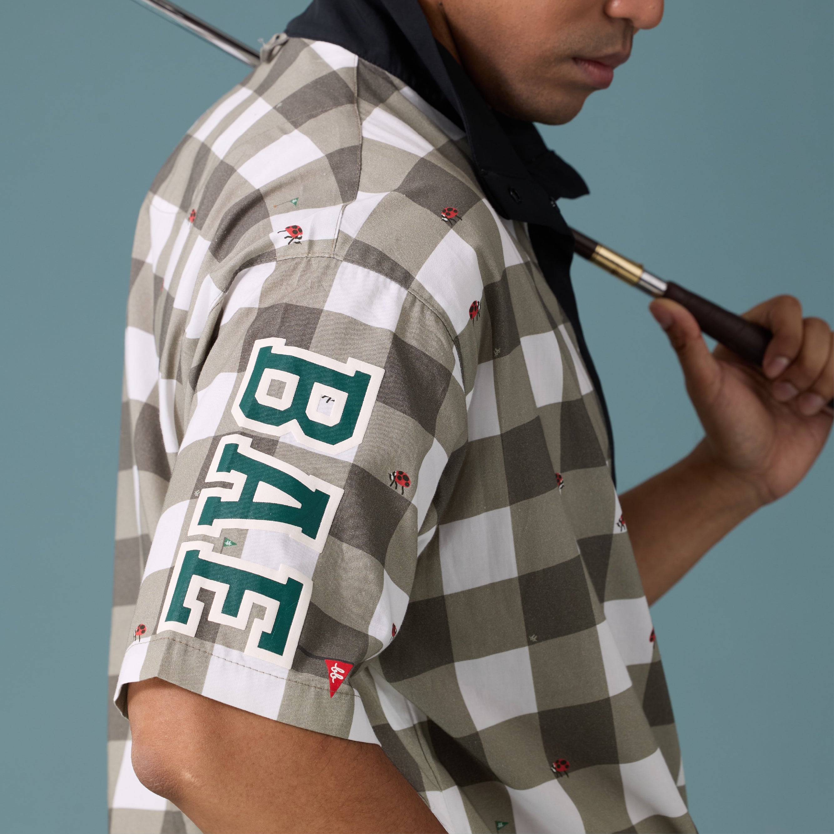 Men Pullover Polo Shirt - Black Gingham