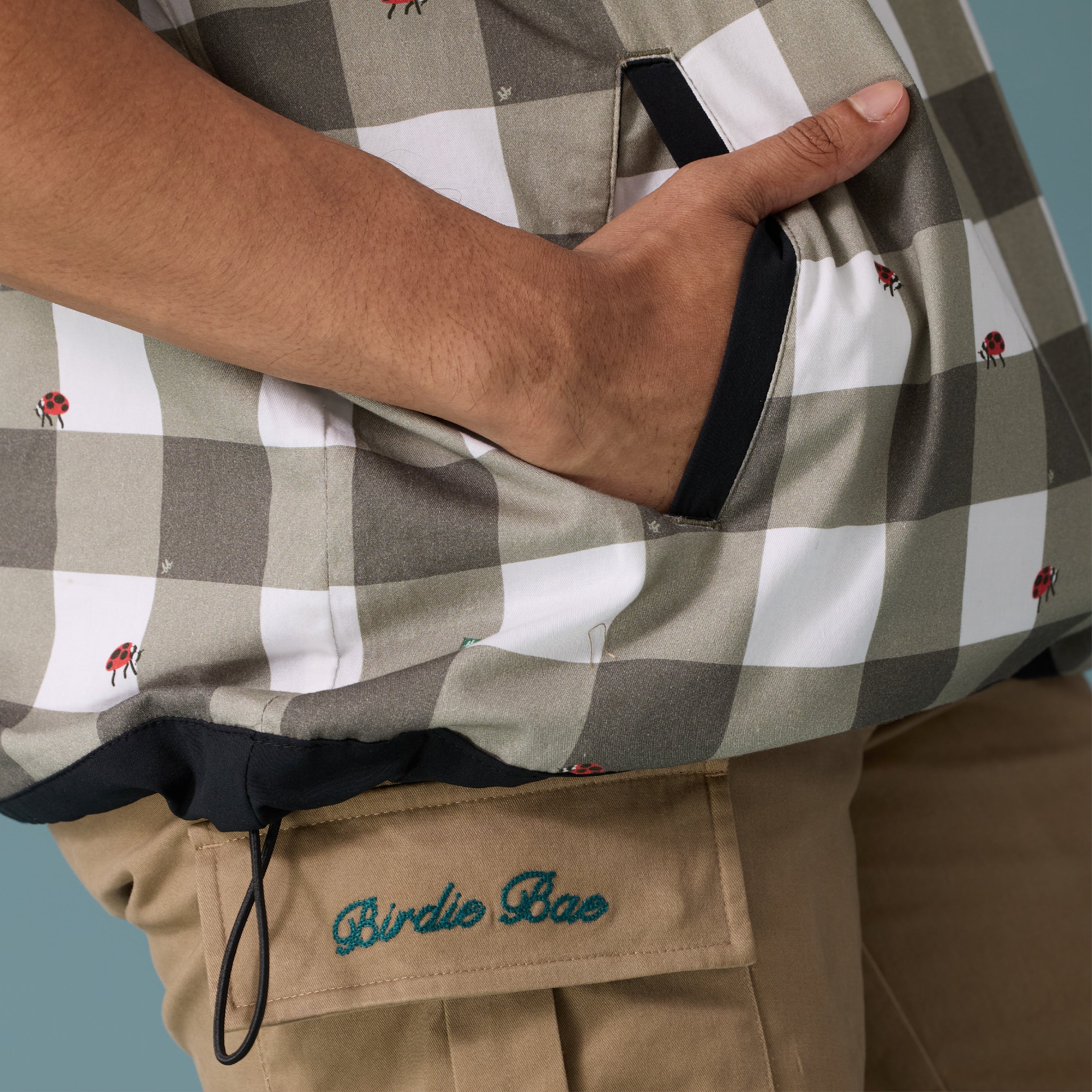 Men Pullover Polo Shirt - Black Gingham