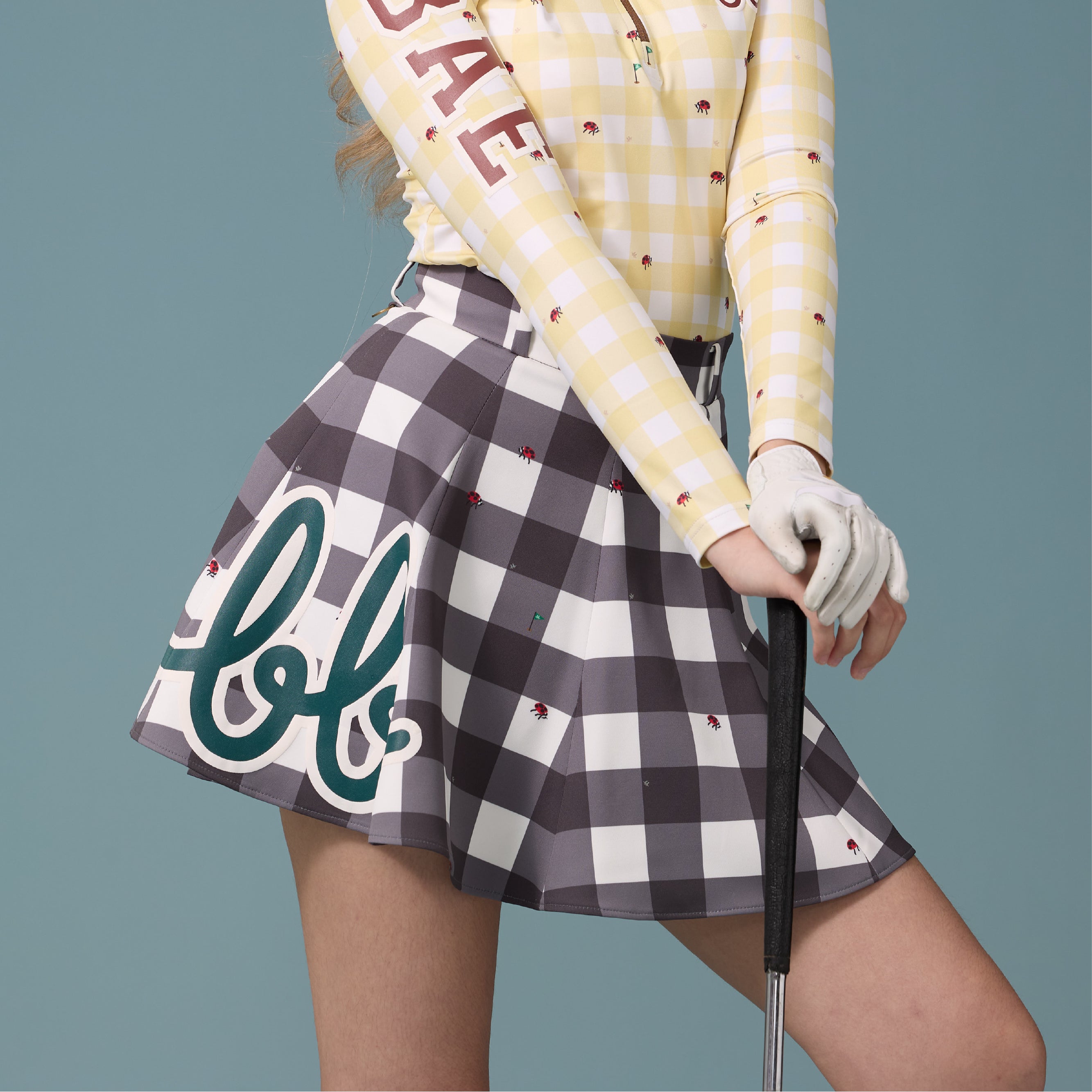 Women High Waist Flare Mini Skirt - Black Gingham