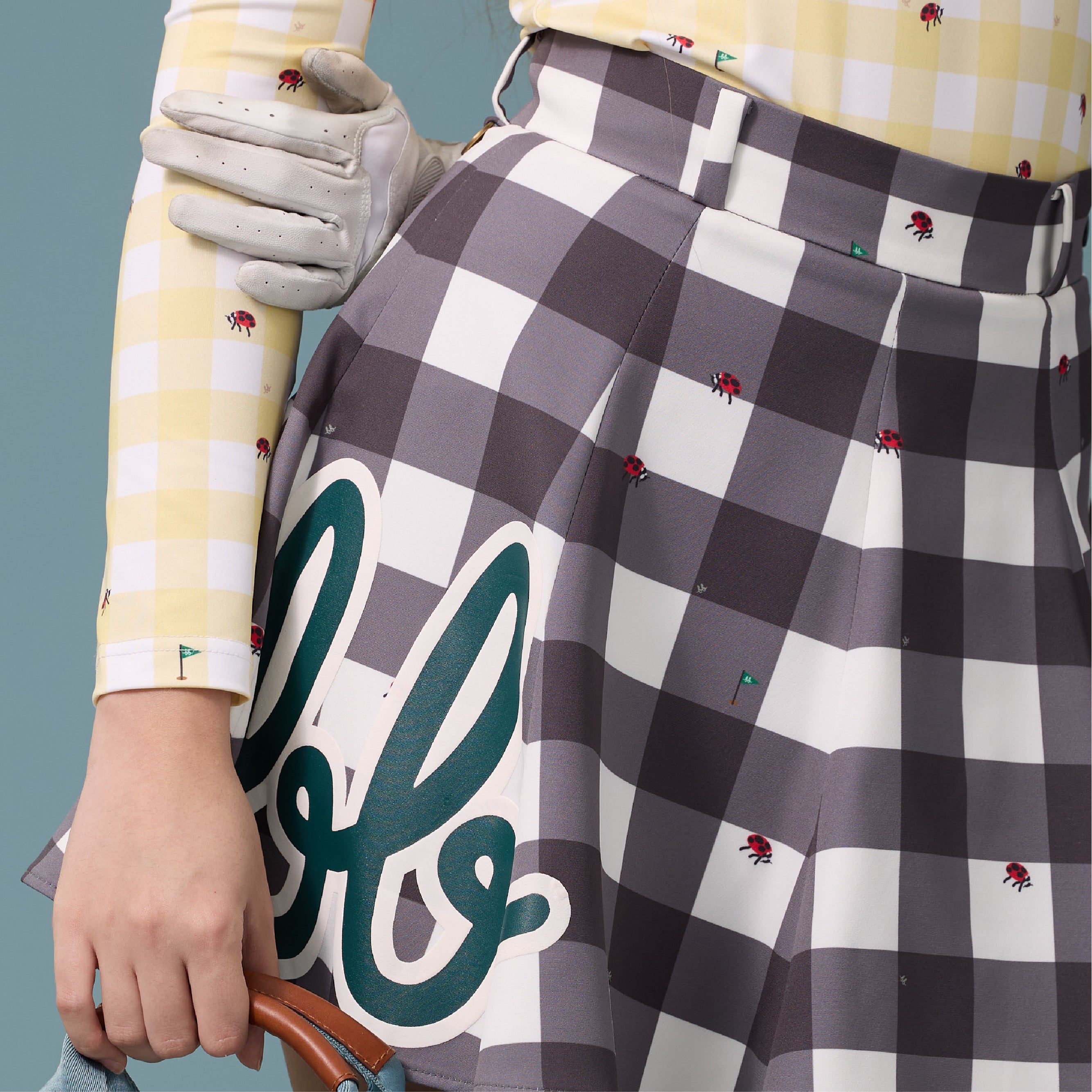 Women High Waist Flare Mini Skirt - Black Gingham