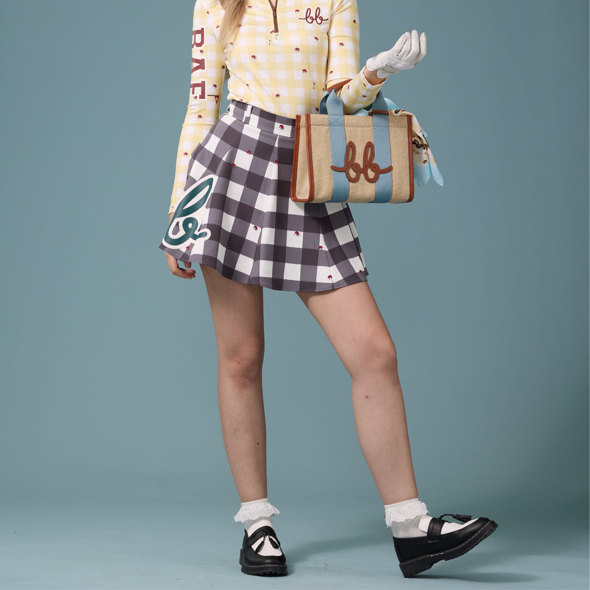 [Pre-order] Women High Waist Flare Mini Skirt - Black Gingham
