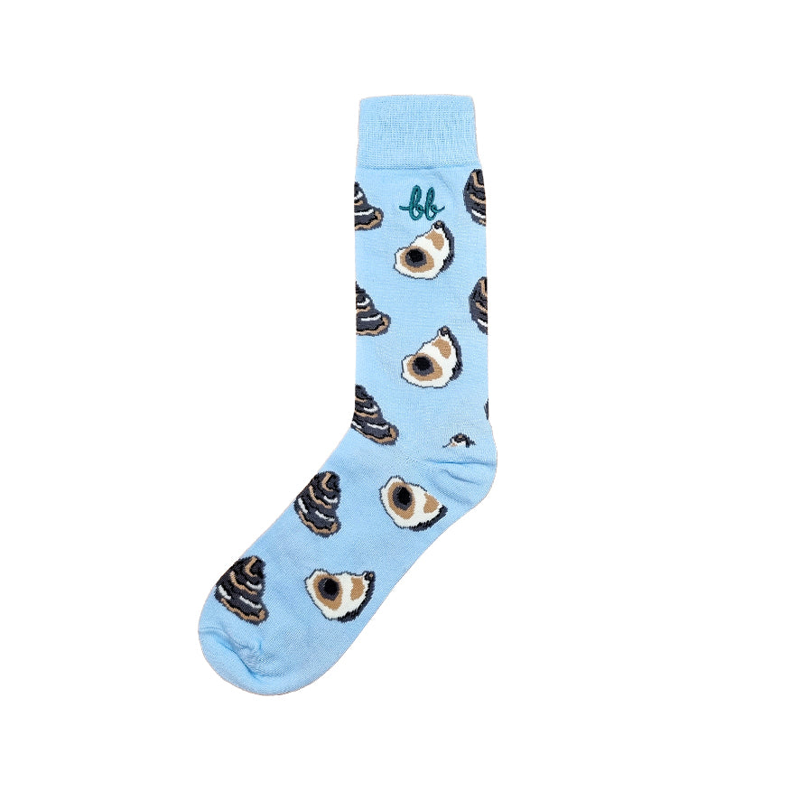 Men Crew Socks in OYS Blue (Unisex) ถุงเท้า ระดับครึ่งขา ลายออยสเตอร์ สีฟ้า (1 คู่)