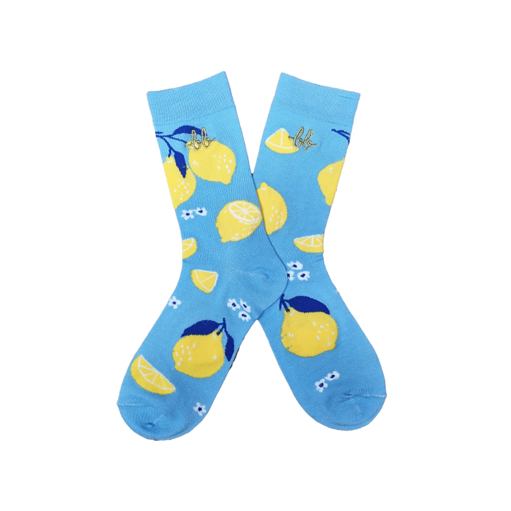 Women Crew Socks in LEMON Blue (1 pair) / ถุงเท้า ระดับครึ่งขา ลายเลมอน สีฟ้า (1คู่)