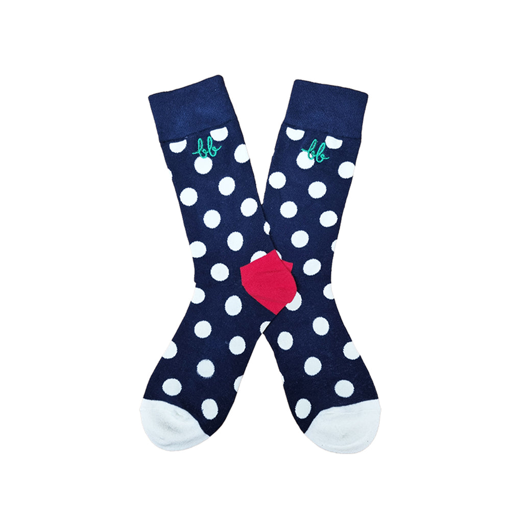 Women Crew Socks in DOTS Navy Blue (1 pair) / ถุงเท้า ระดับครึ่งขา ลายดอทส์ สีเนวี่ (1คู่)