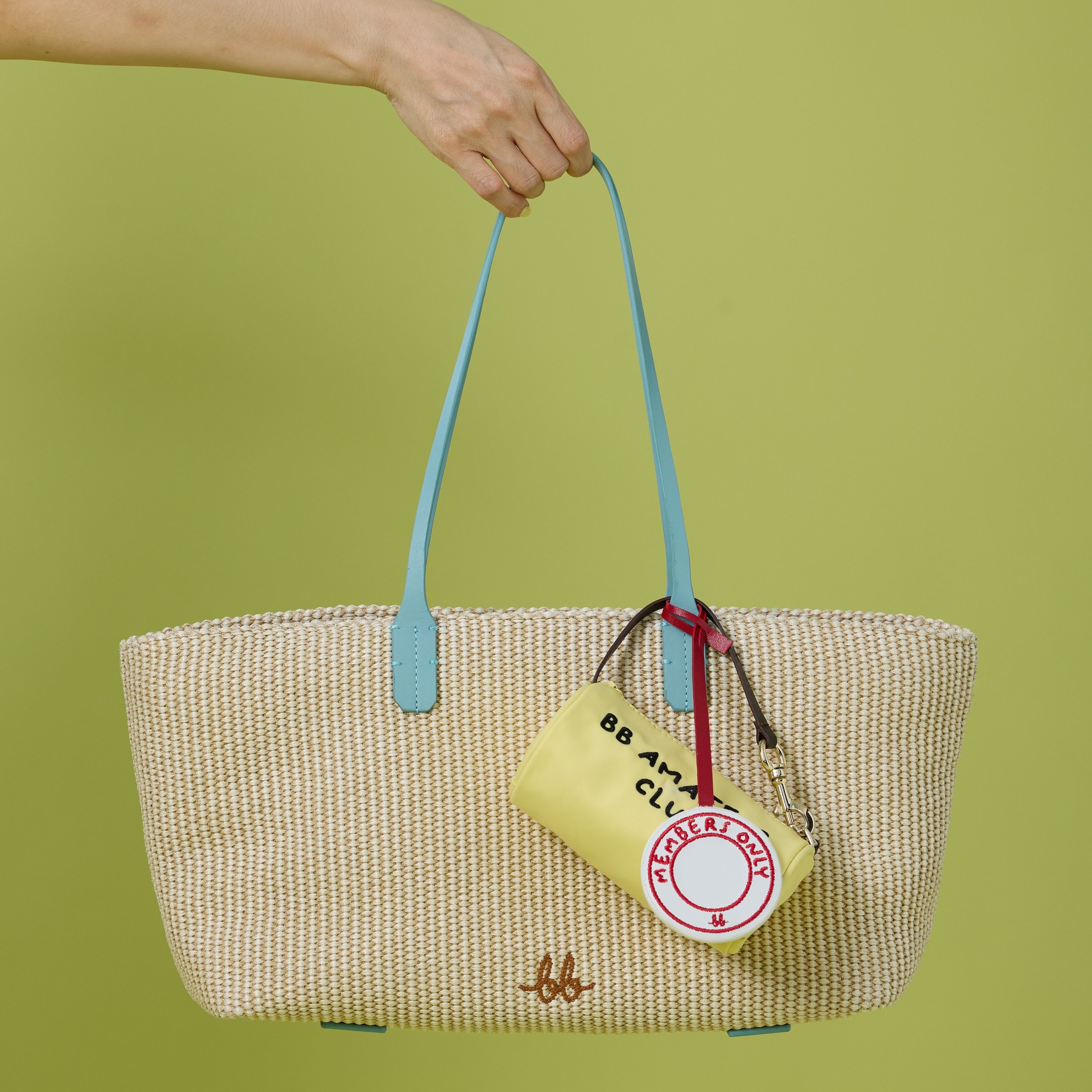 SUNNY Raffia Tote with Mini Trunk กระเป๋าโท้ทสะพาย พร้อมกระเป๋าลูก สี Dusty Blue/Butter Yellow