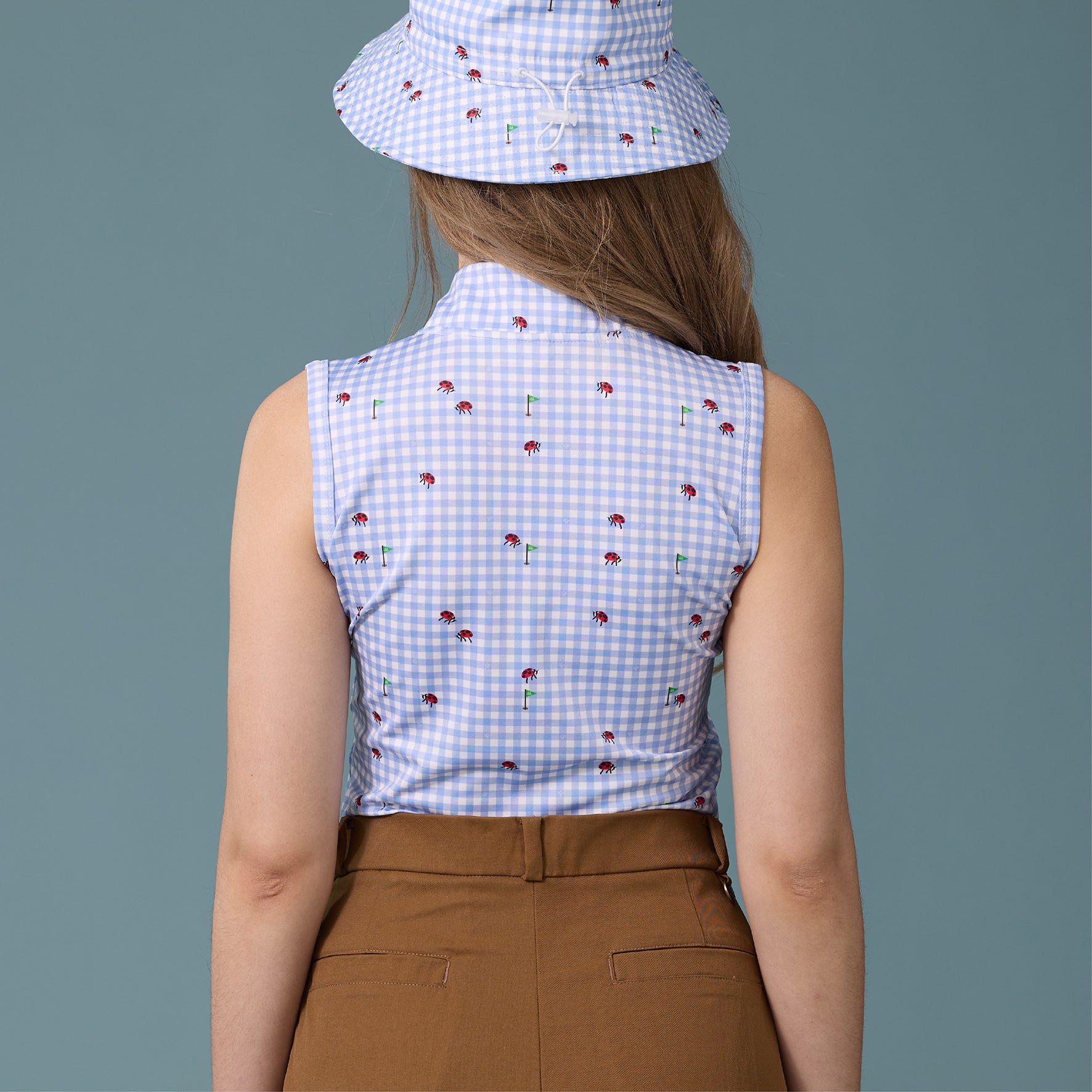 Women Sleeveless Sports Top with zip - Powder Blue