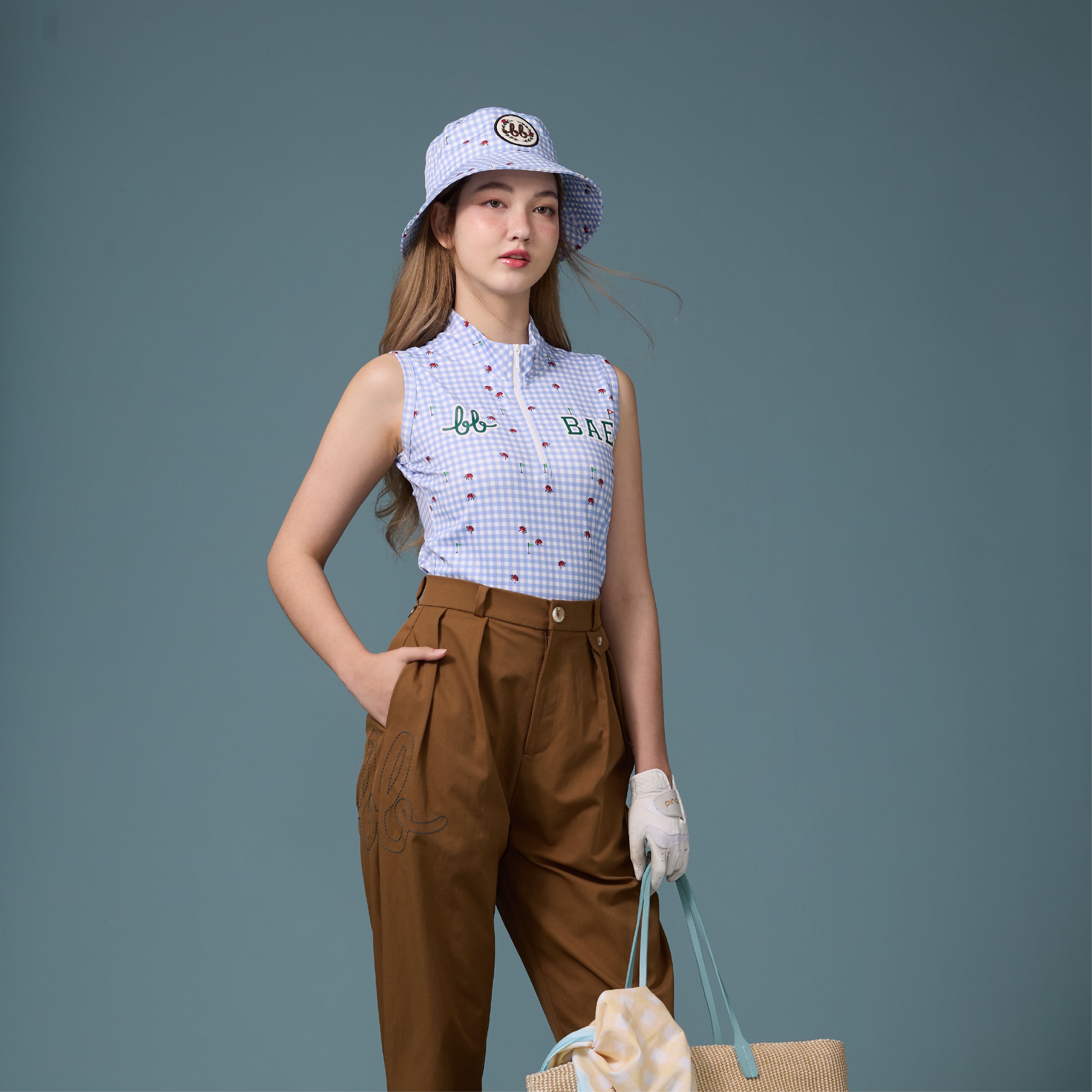 Women Sleeveless Sports Top with zip - Powder Blue