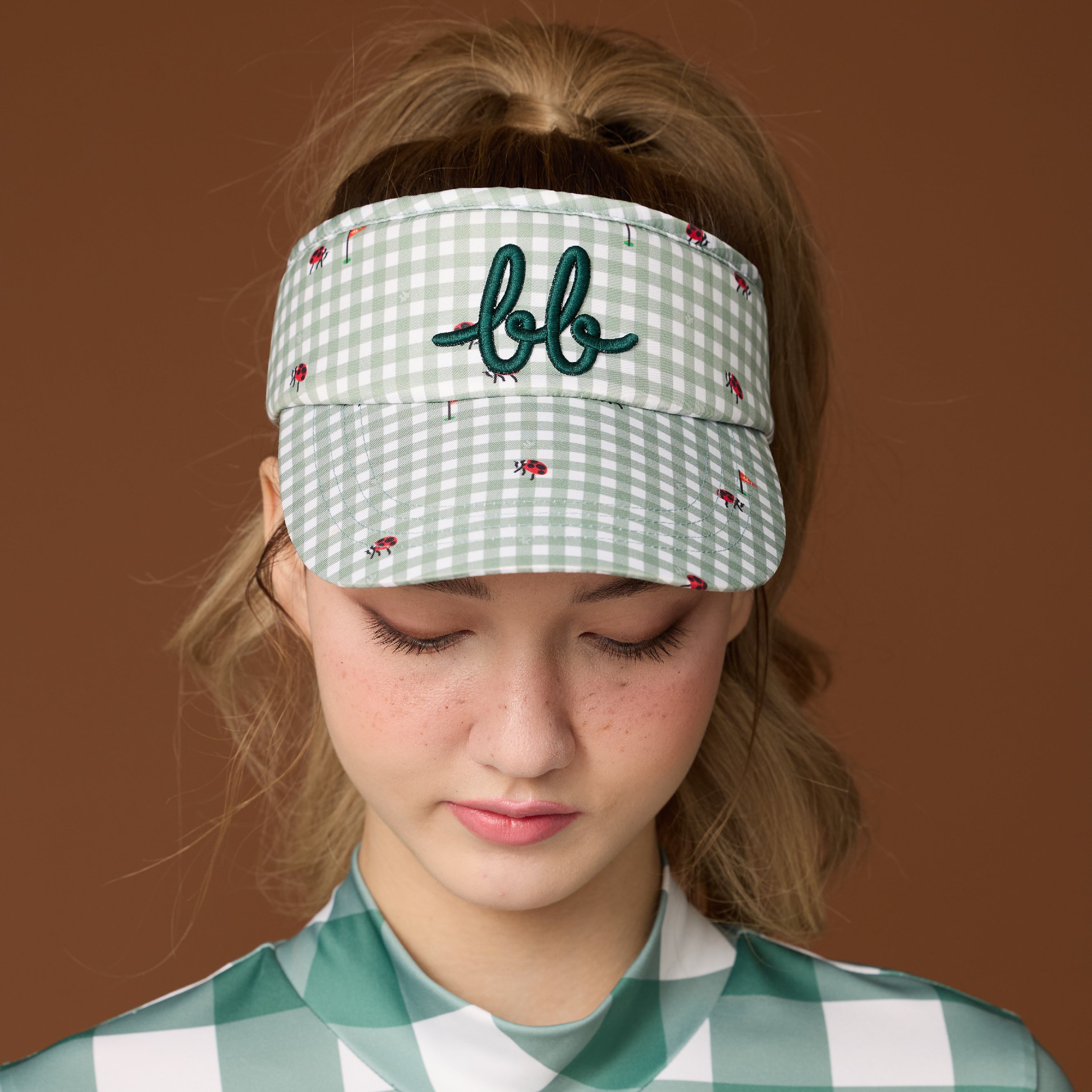 Picnic Gingham Visor Hat - Grass Green