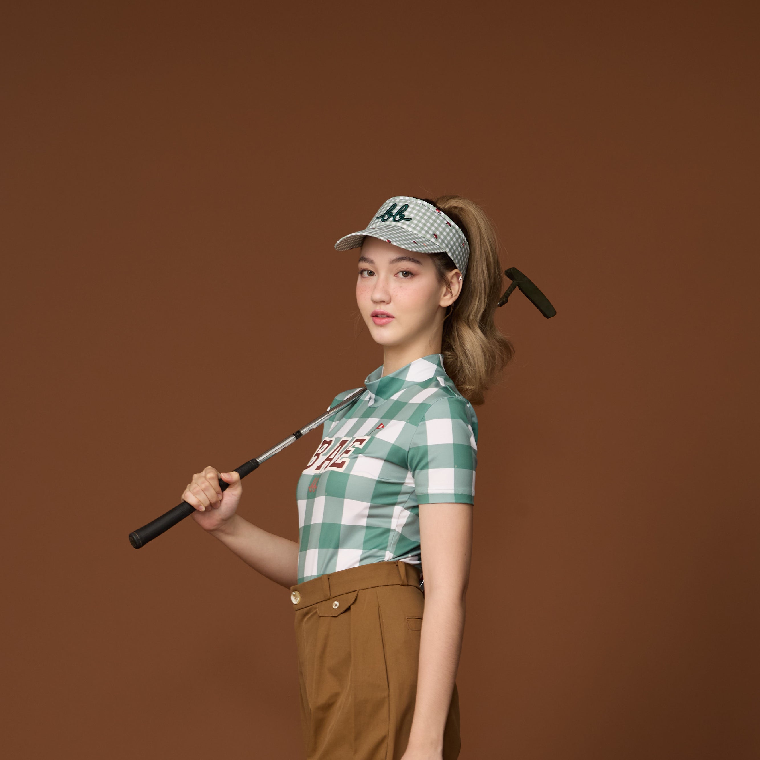 Picnic Gingham Visor Hat - Grass Green